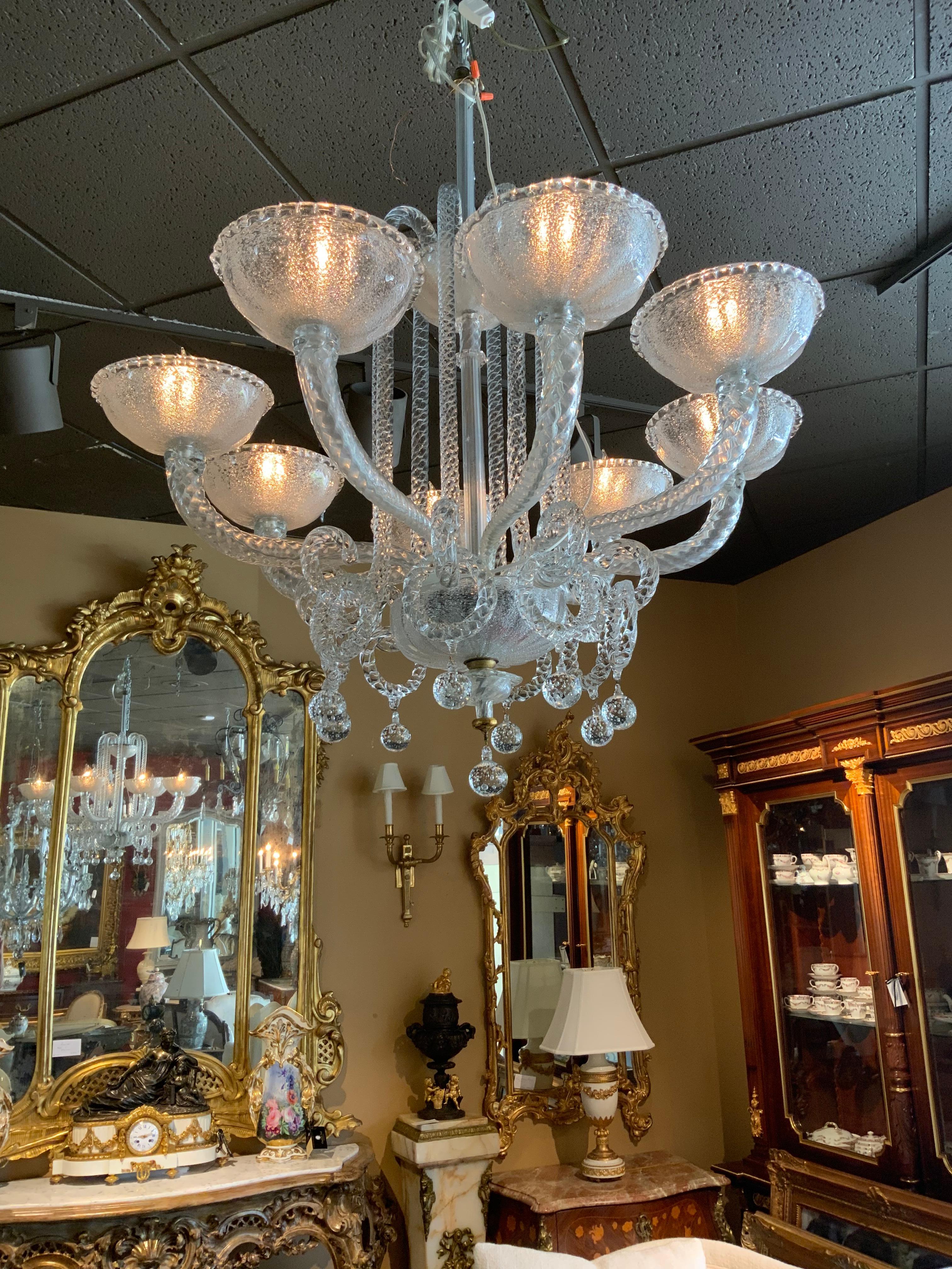 Large Murano White Glass Contemporary Chandelier In Excellent Condition In Houston, TX