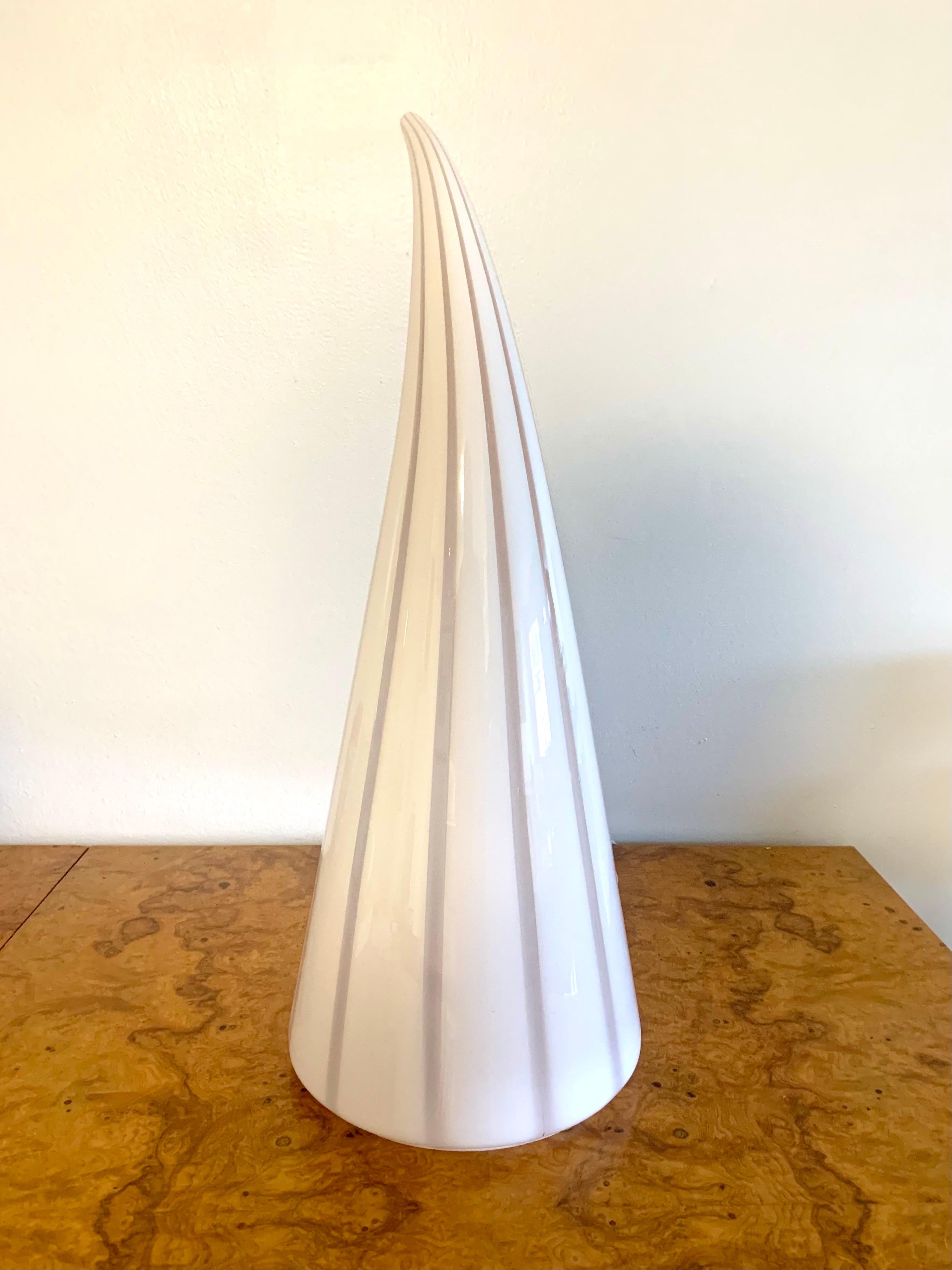 Mid-Century Modern Large Murano White Striped Horn Shape Table Lamp For Sale