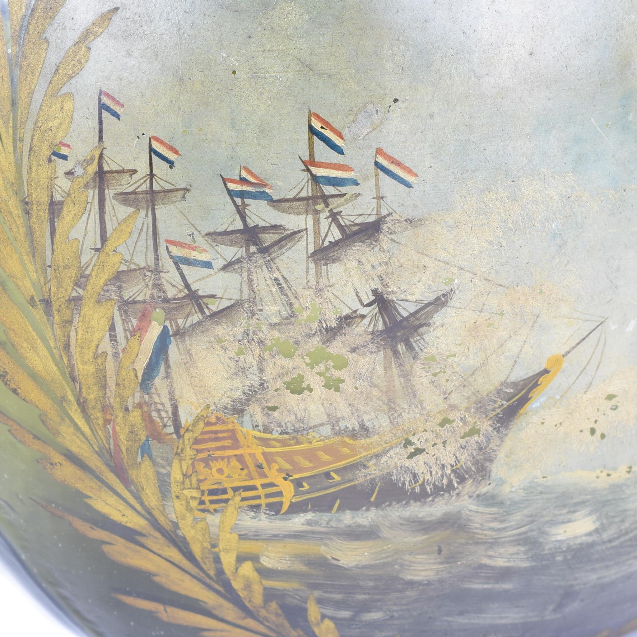 Beautiful Dutch Demijohn. Hand blown bottle; with naval battle scene. Portrait of dutch admiral martin tromp, 