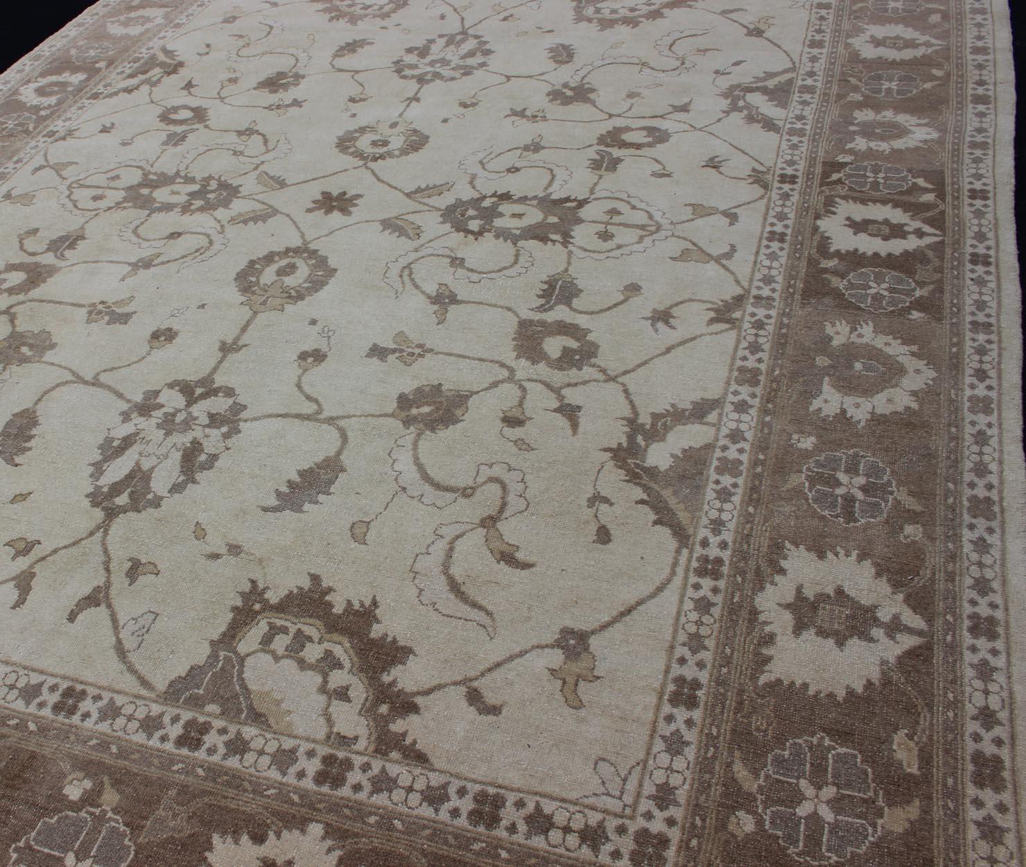 Earth Tone Afghan Oushak Rug in Brown and Cream In Good Condition For Sale In Atlanta, GA
