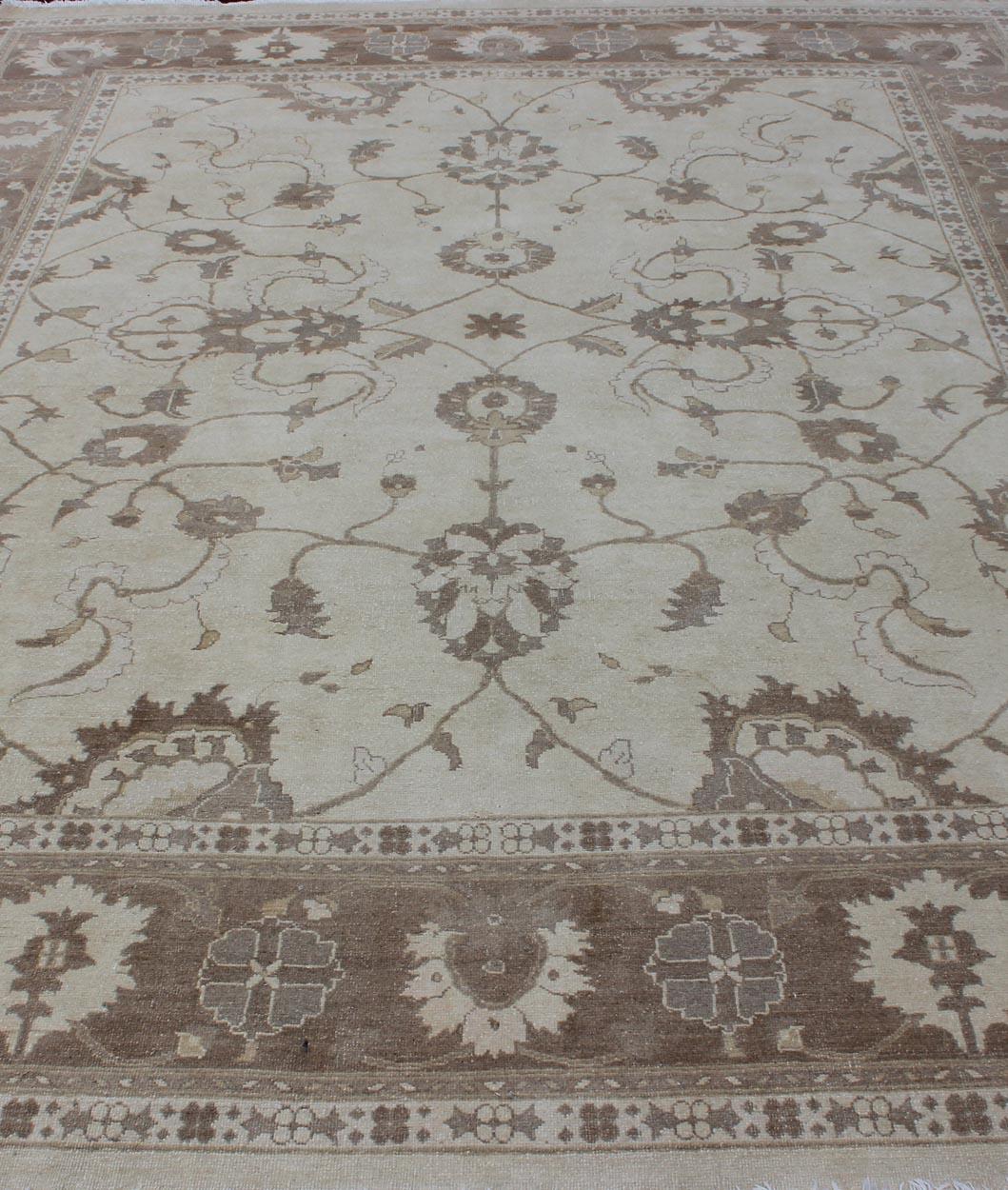 20th Century Earth Tone Afghan Oushak Rug in Brown and Cream For Sale