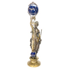Large Mystery Brass Lady Diana 8 Day Cobalt Blue Ball Swinging Clock