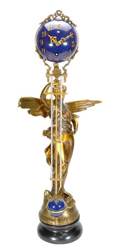 Große Mystery Brass Lady Gloria 8 Day 4" Cobalt Blue Ball Swinging Clock