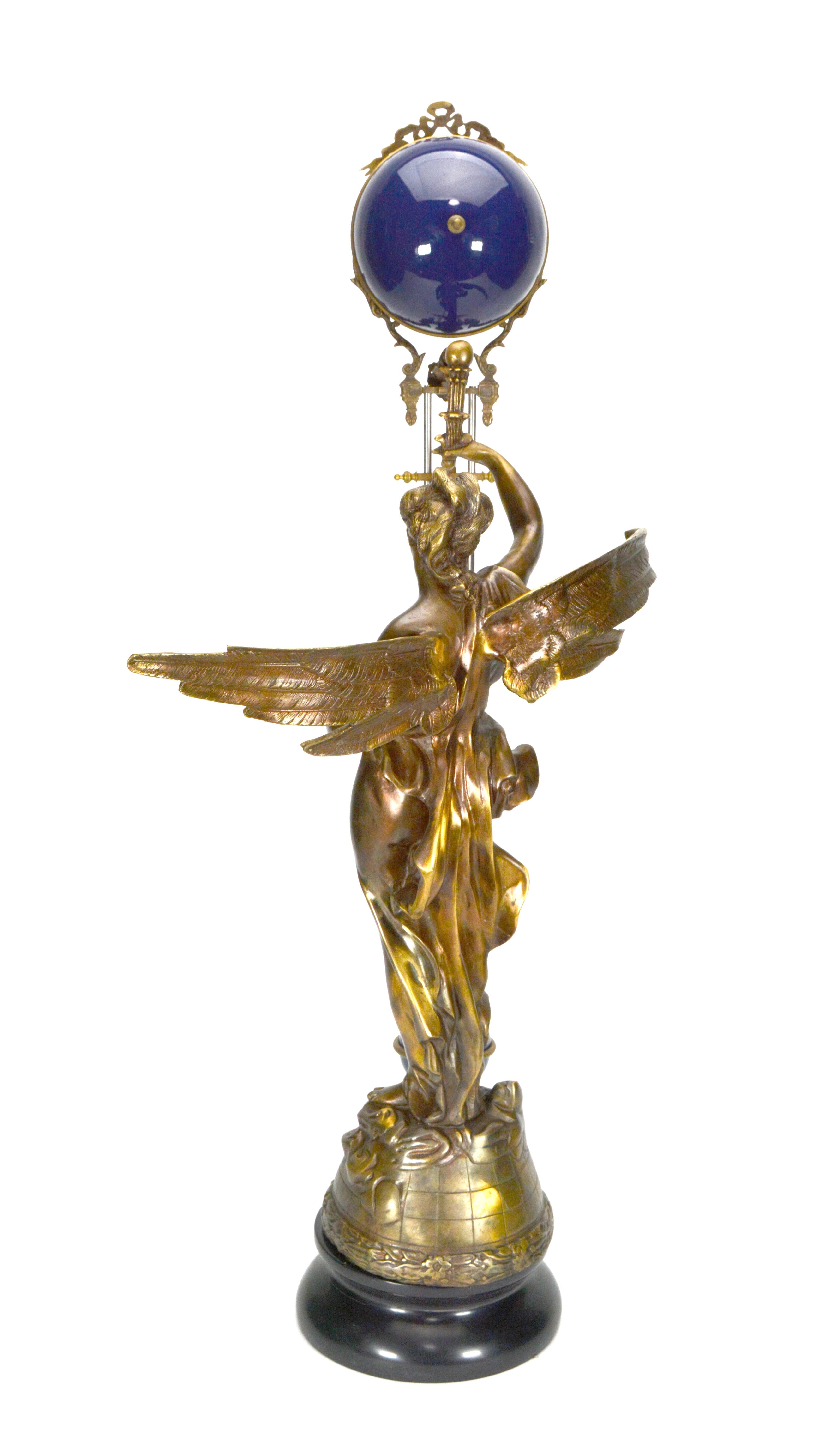 Late 20th Century Large Mystery Brass Lady Gloria 8 Day 4