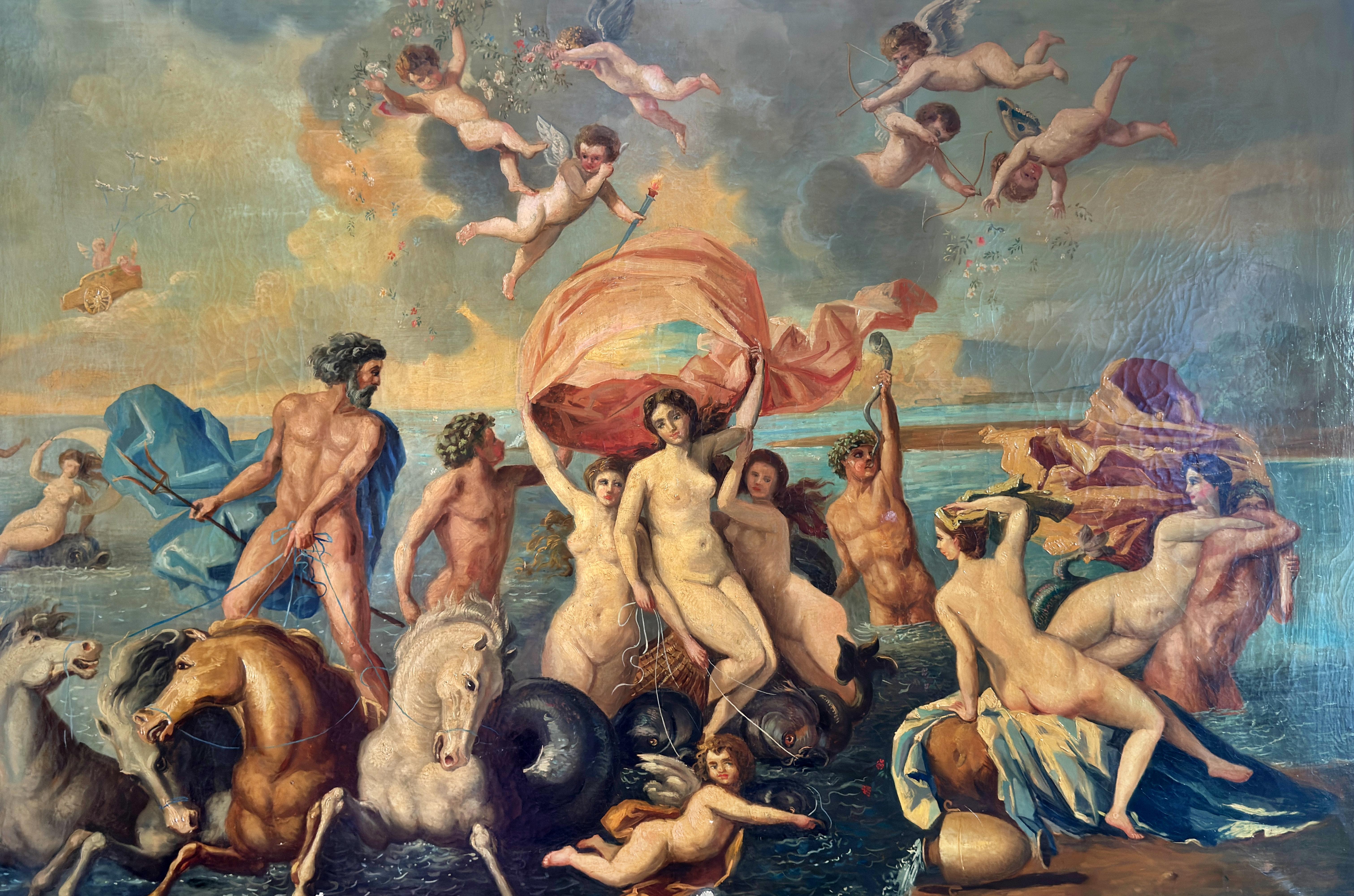 Großes mythologisches Gemälde des Triumphs der Venus, Kreis von Nicolas Poussin (Barock) im Angebot
