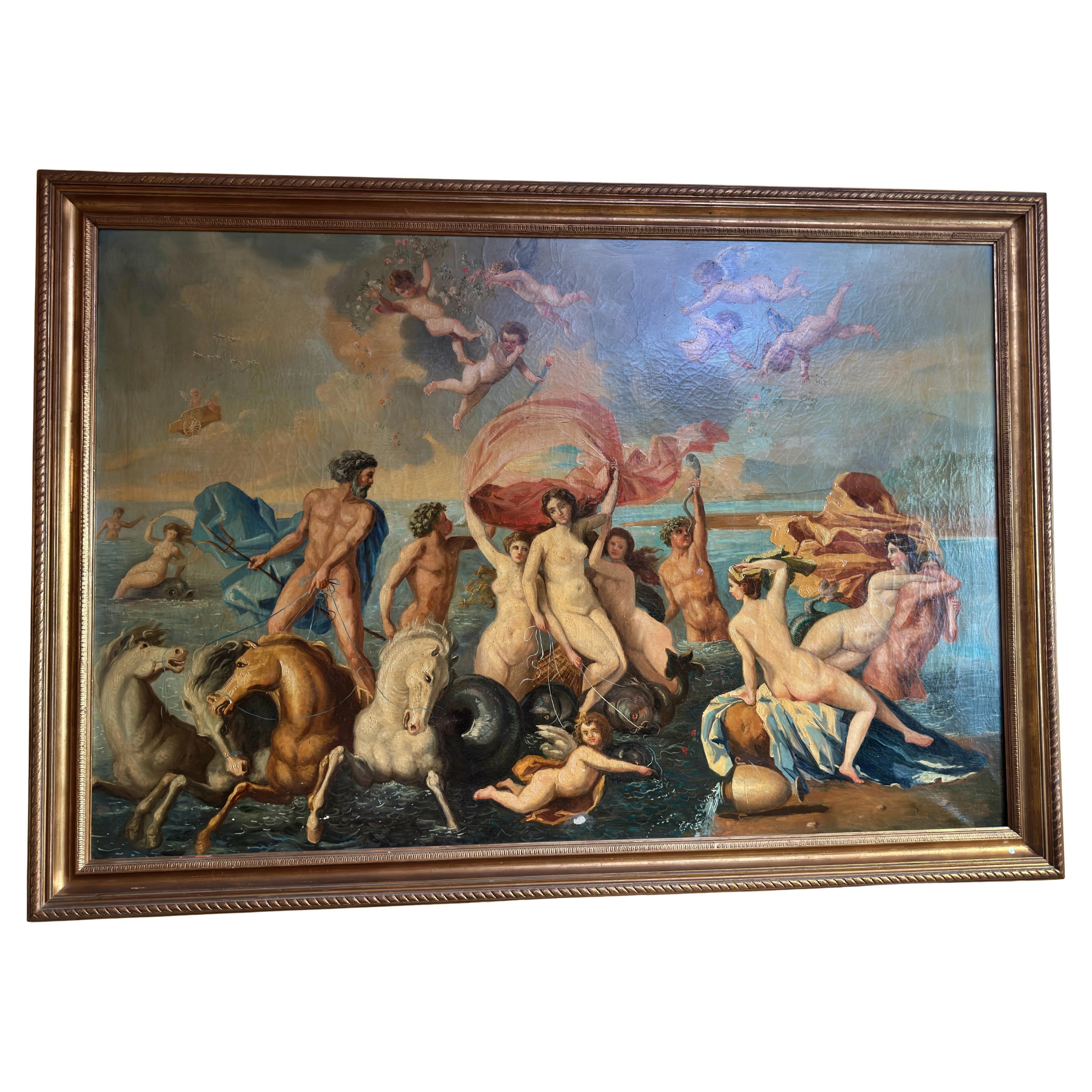 Großes mythologisches Gemälde des Triumphs der Venus, Kreis von Nicolas Poussin im Angebot