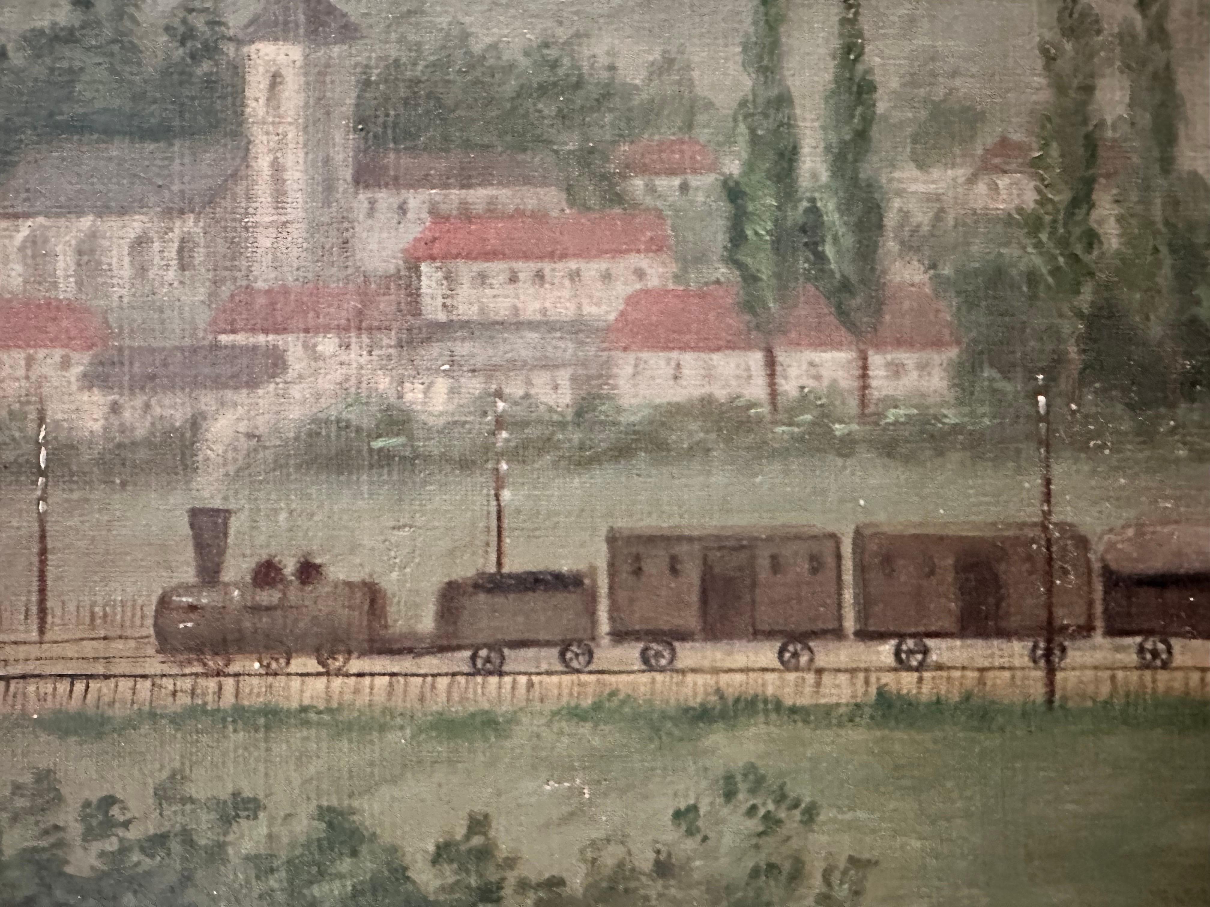 Large Naive Oil on Canvas, France, Late 19th c., dated 1895, View of a Factory For Sale 10