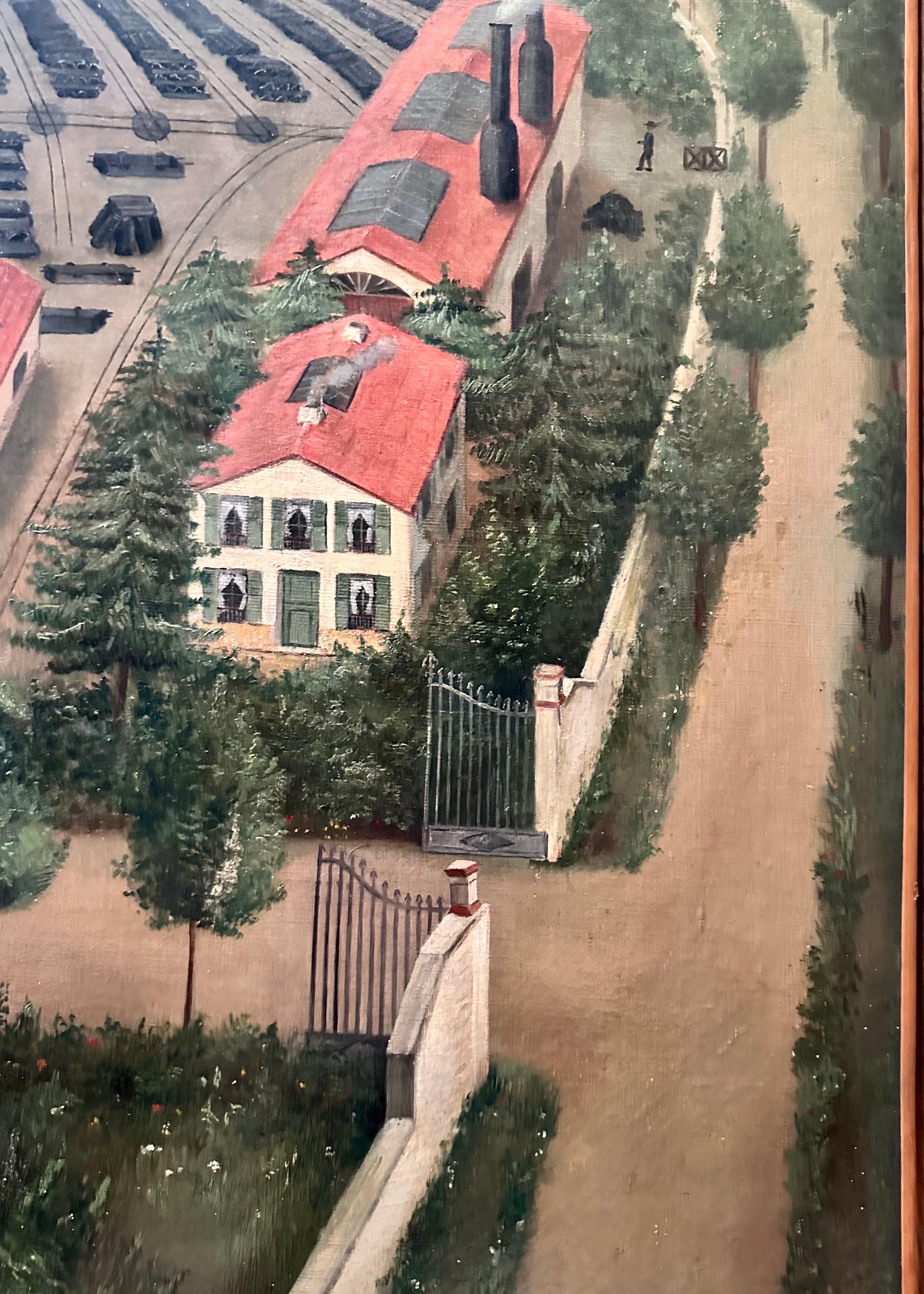 Large Naive Oil on Canvas, France, Late 19th c., dated 1895, View of a Factory For Sale 13