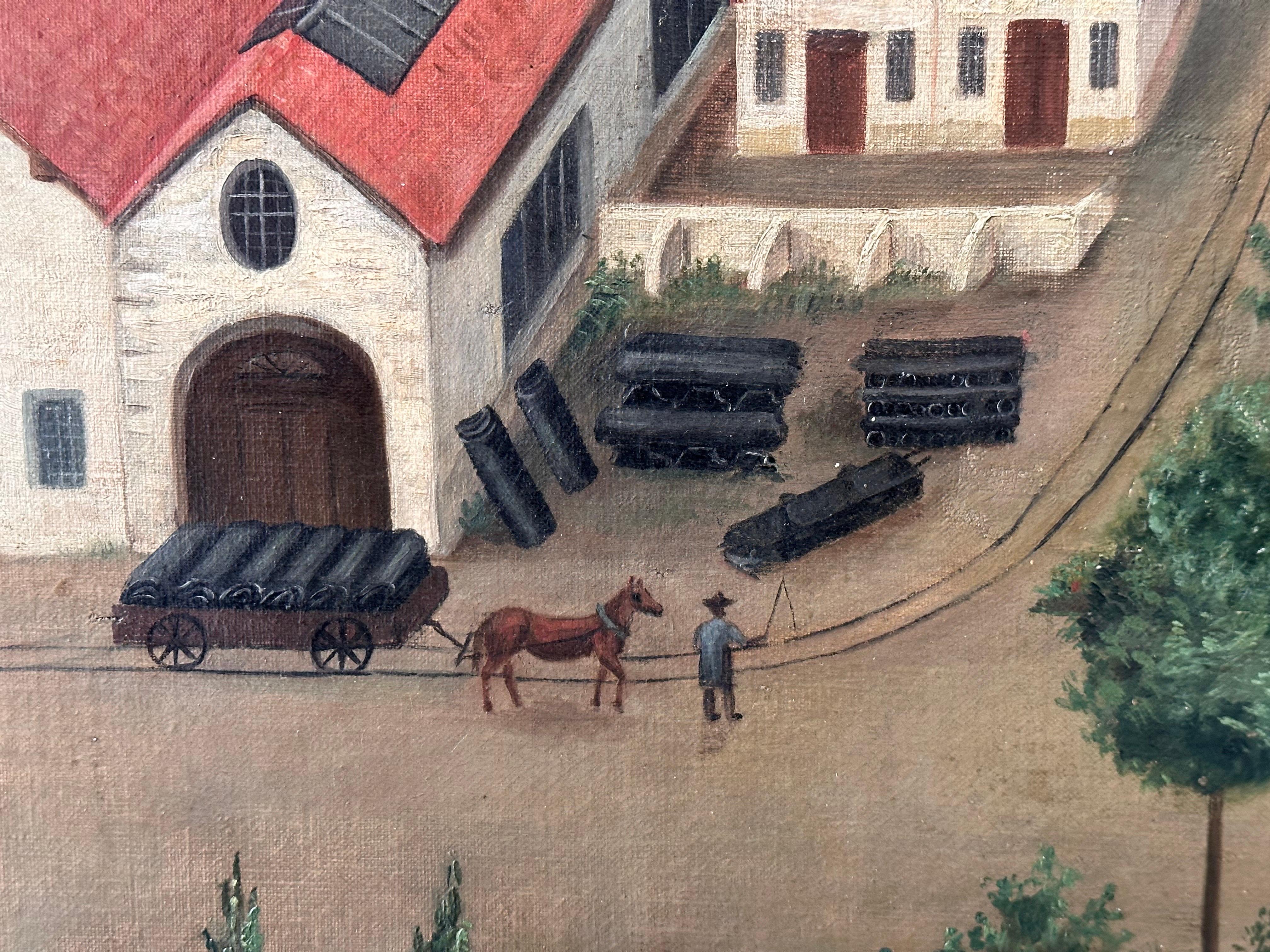 Large Naive Oil on Canvas, France, Late 19th c., dated 1895, View of a Factory For Sale 1