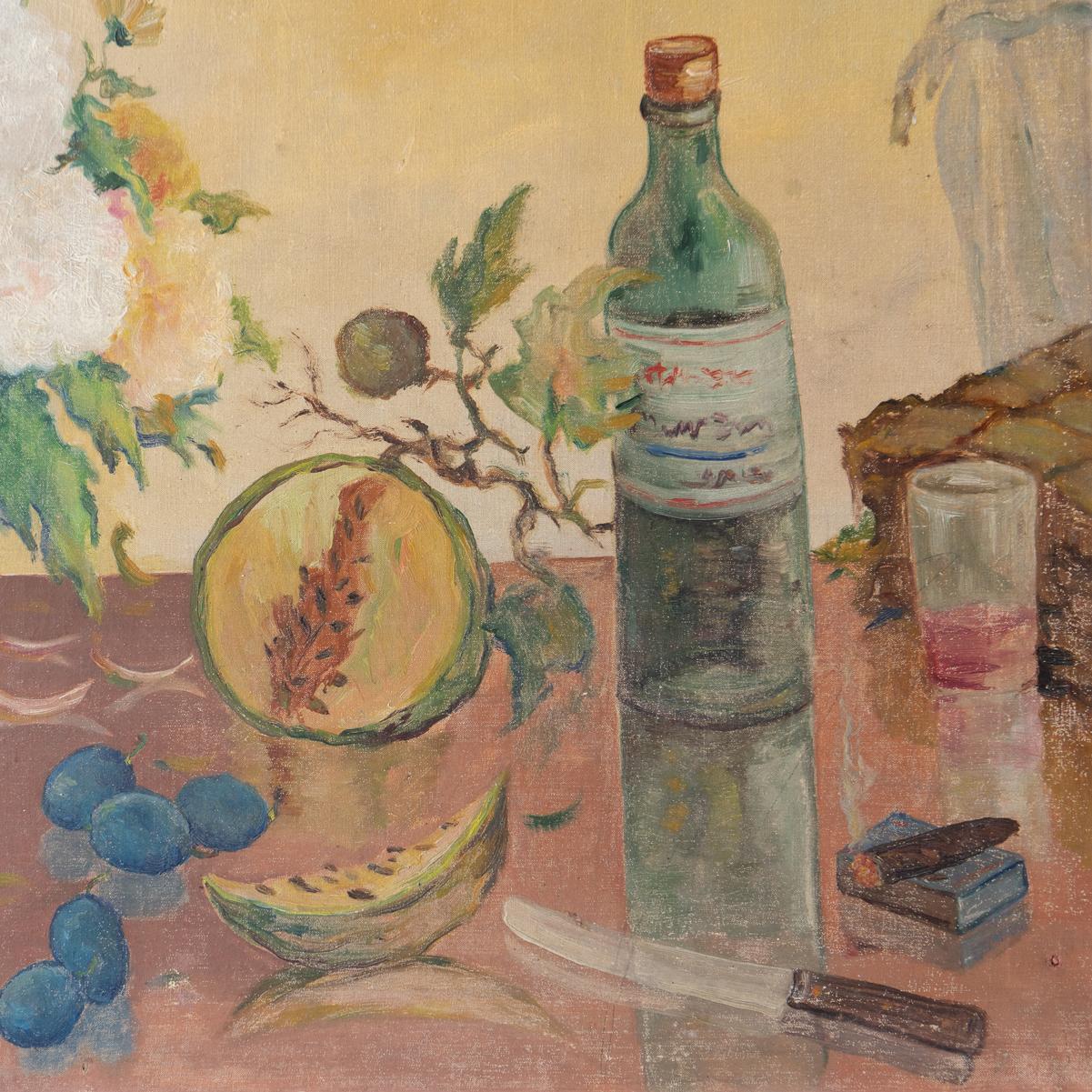 Large Vintage Floral Still Life Painting, Original Oil On Canvas, Mid-20th C. For Sale 3