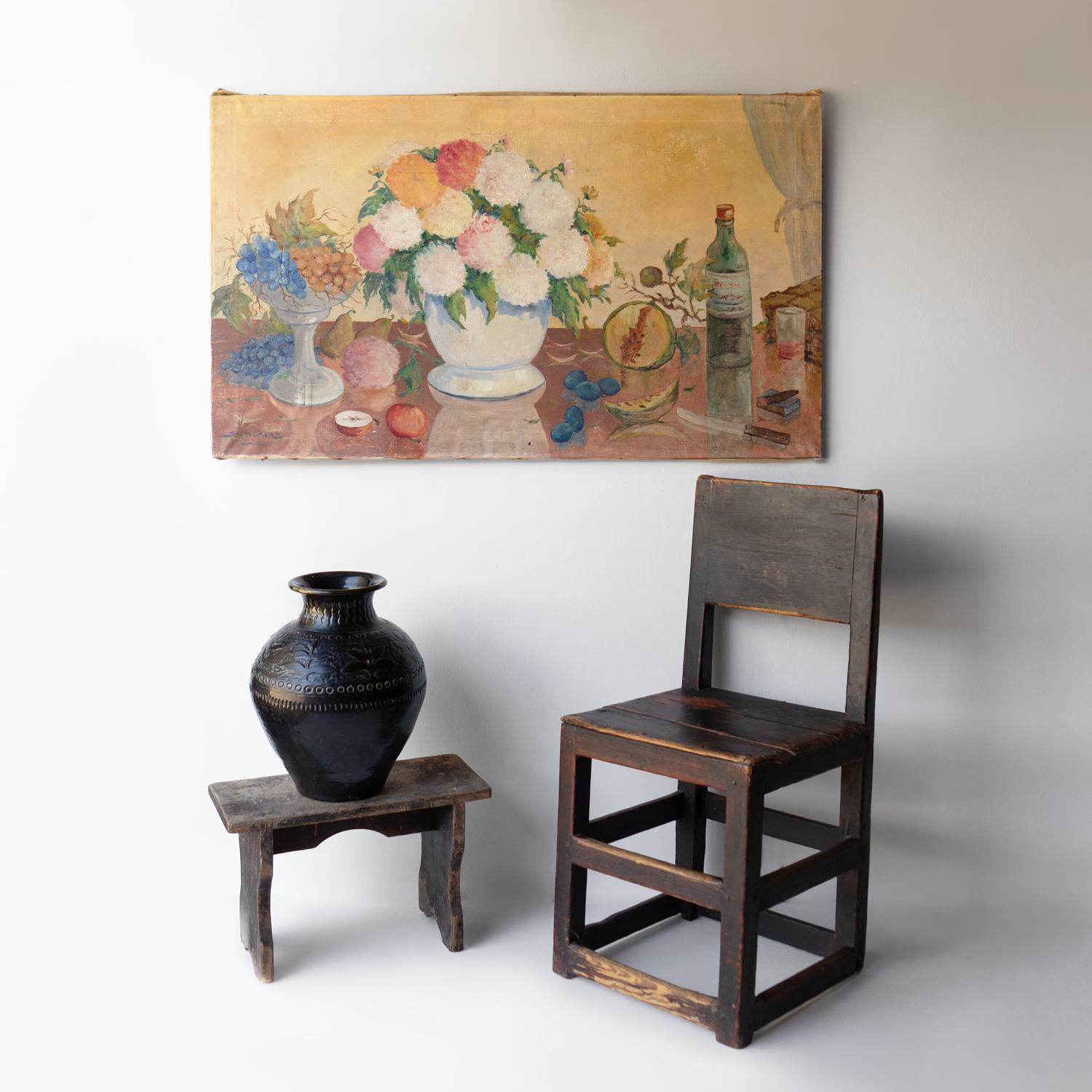 Large Vintage Floral Still Life Painting, Original Oil On Canvas, Mid-20th C. For Sale 4