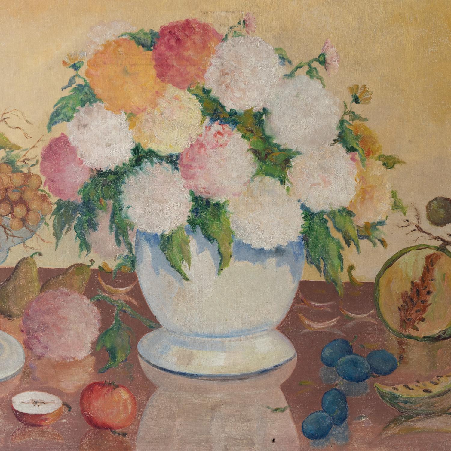 20th Century Large Vintage Floral Still Life Painting, Original Oil On Canvas, Mid-20th C. For Sale