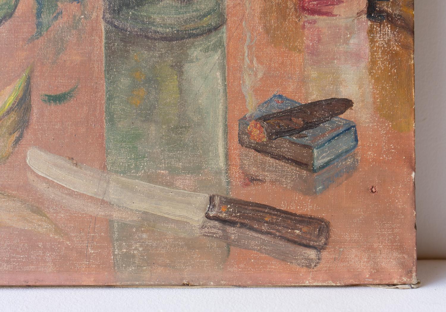 Large Vintage Floral Still Life Painting, Original Oil On Canvas, Mid-20th C. For Sale 1