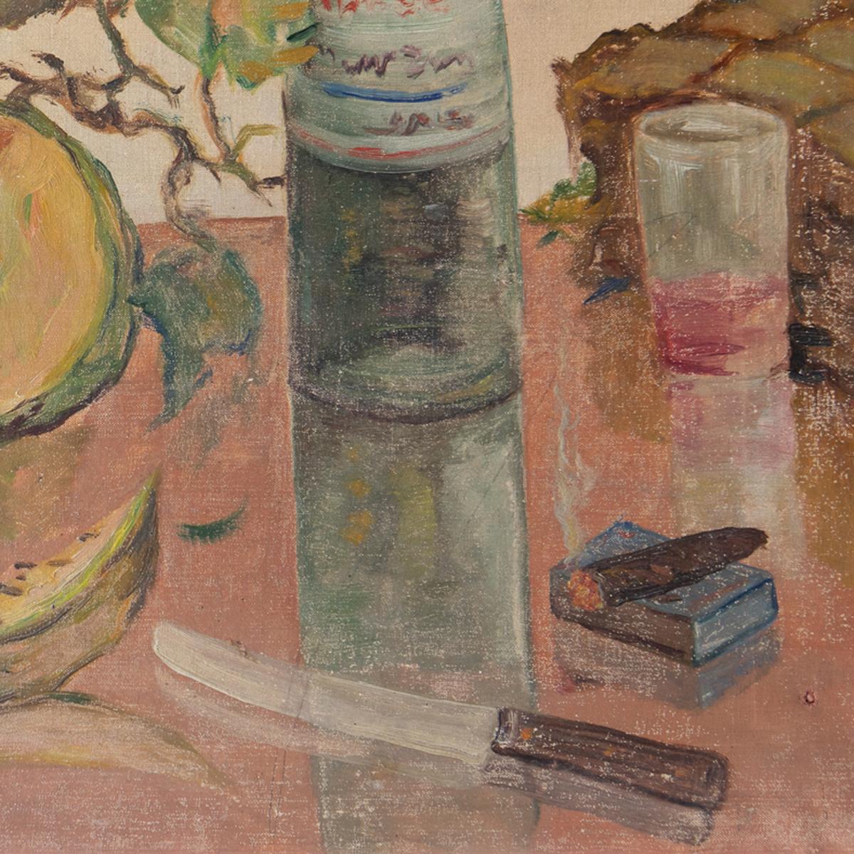Large Vintage Floral Still Life Painting, Original Oil On Canvas, Mid-20th C. For Sale 2