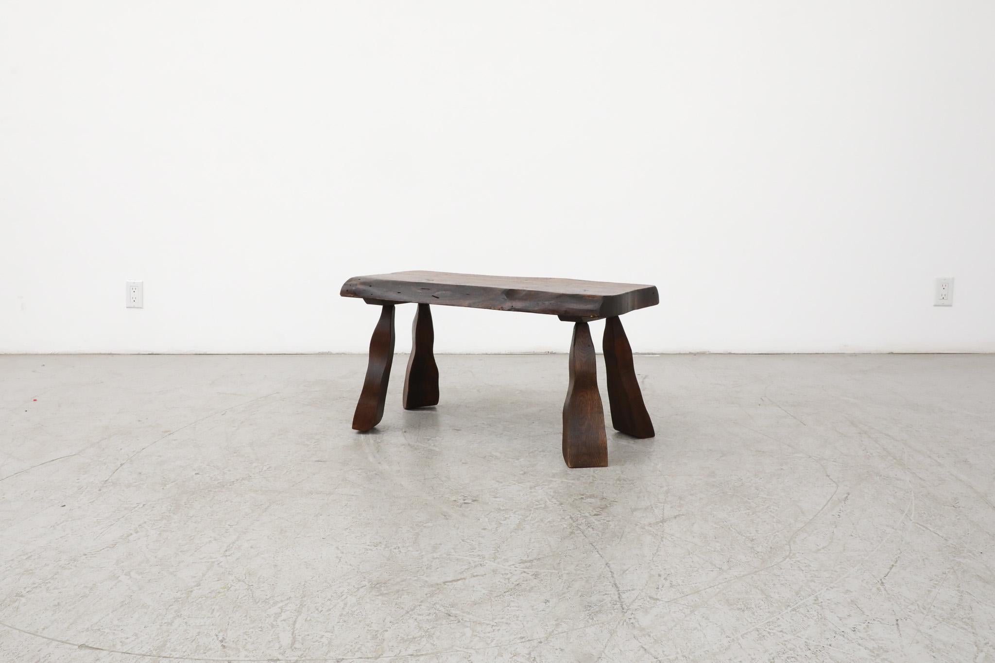 Mid-Century Modern Large Nakashima Style Dark Stained Oak Live Edge Stool or Side Table