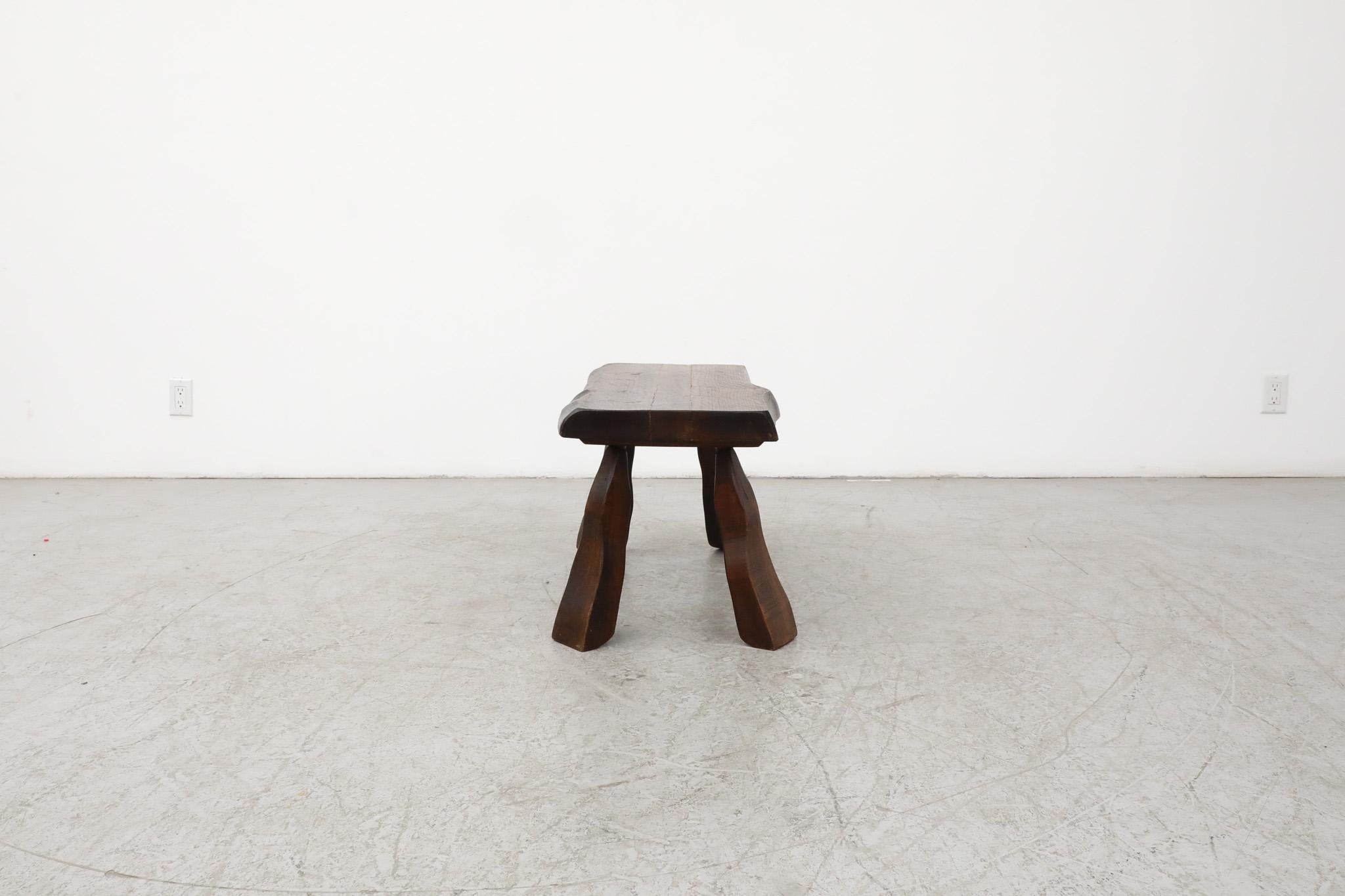 Swedish Large Nakashima Style Dark Stained Oak Live Edge Stool or Side Table