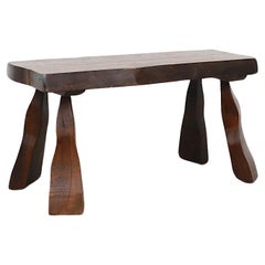 Vintage Large Nakashima Style Dark Stained Oak Live Edge Stool or Side Table