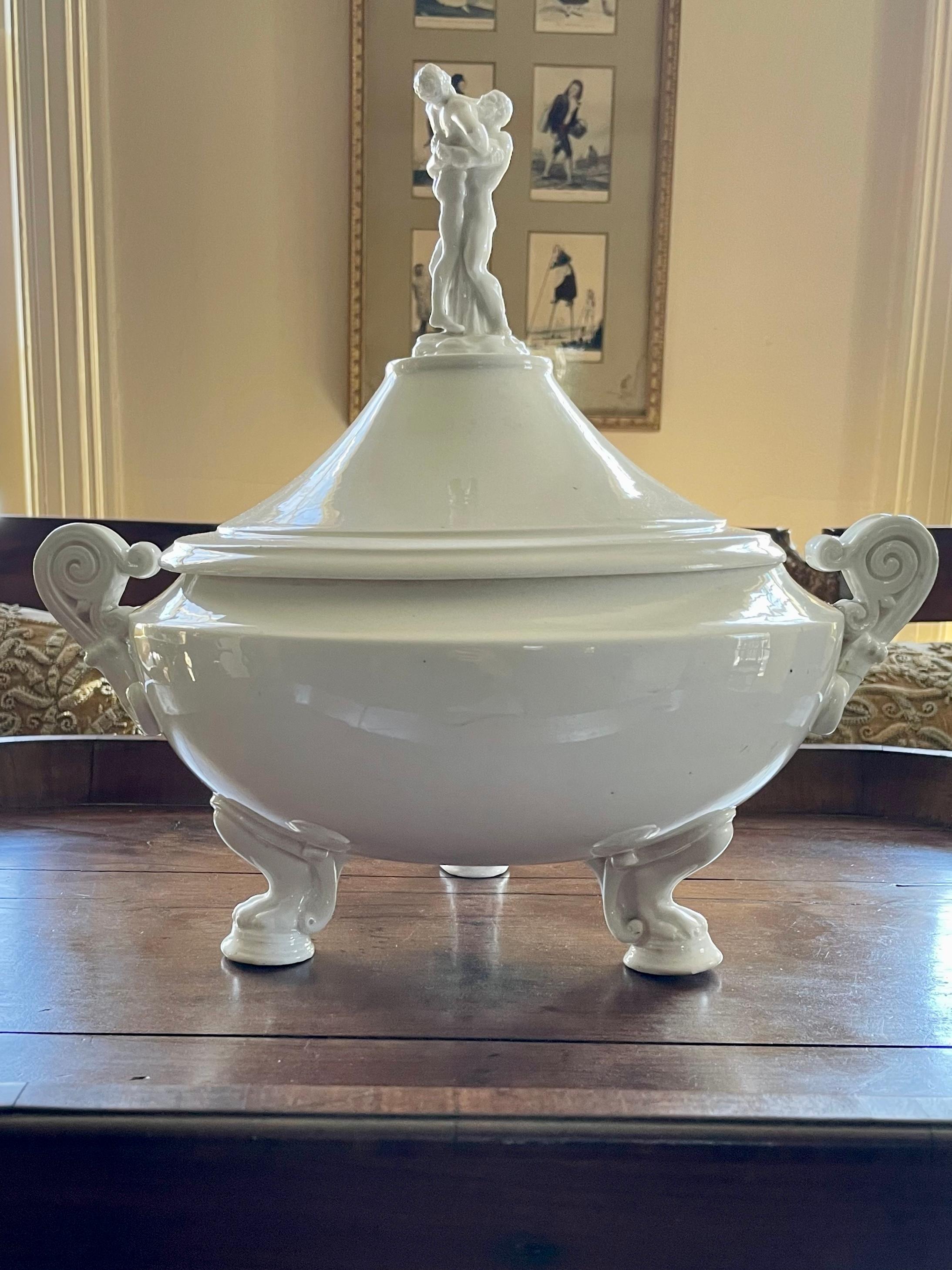 Hand-Crafted Large Naples White Porcelain Hercules Tureen For Sale