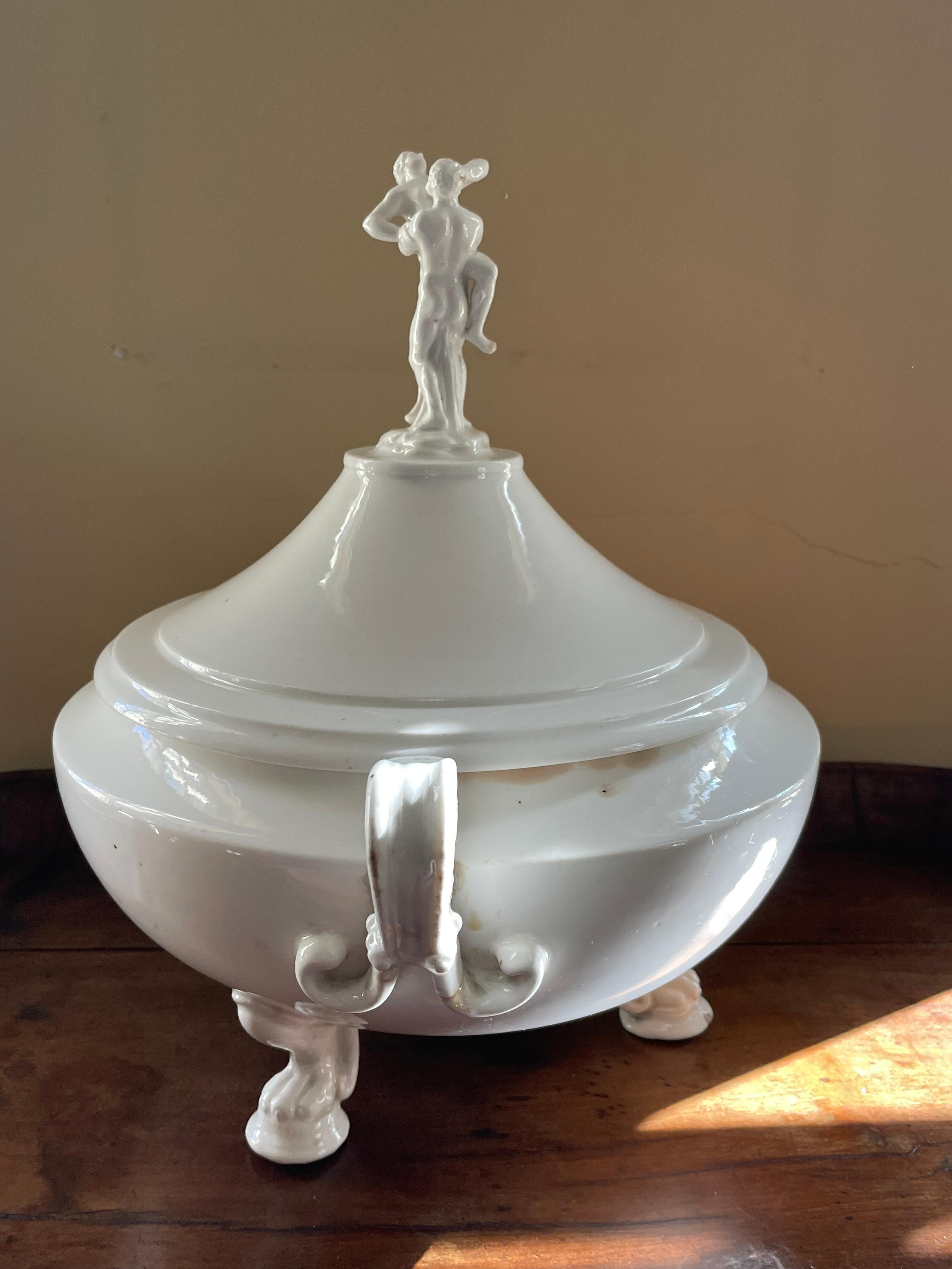 19th Century Large Naples White Porcelain Hercules Tureen For Sale