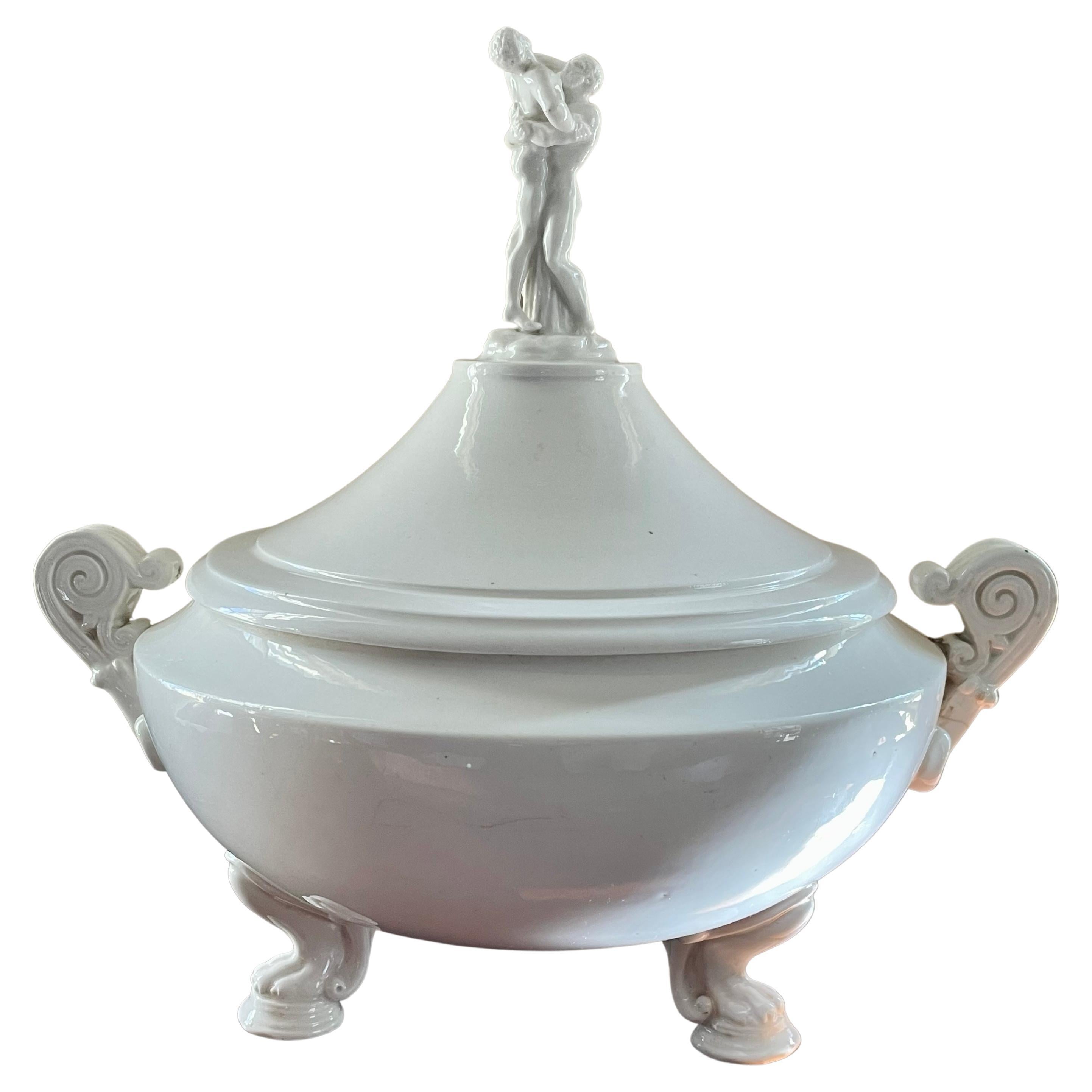 Large Naples White Porcelain Hercules Tureen For Sale