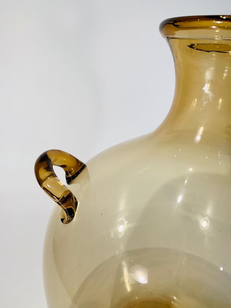 Incredible and large Napoleone Martinuzzi amber Murano glass vase circa 1930 with applied glass.