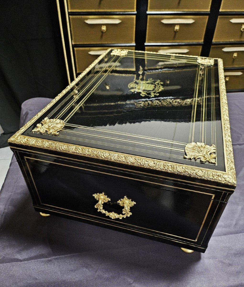Very Large Black French Napoleon III Boulle Brass Decorative Box 19th Century For Sale 6