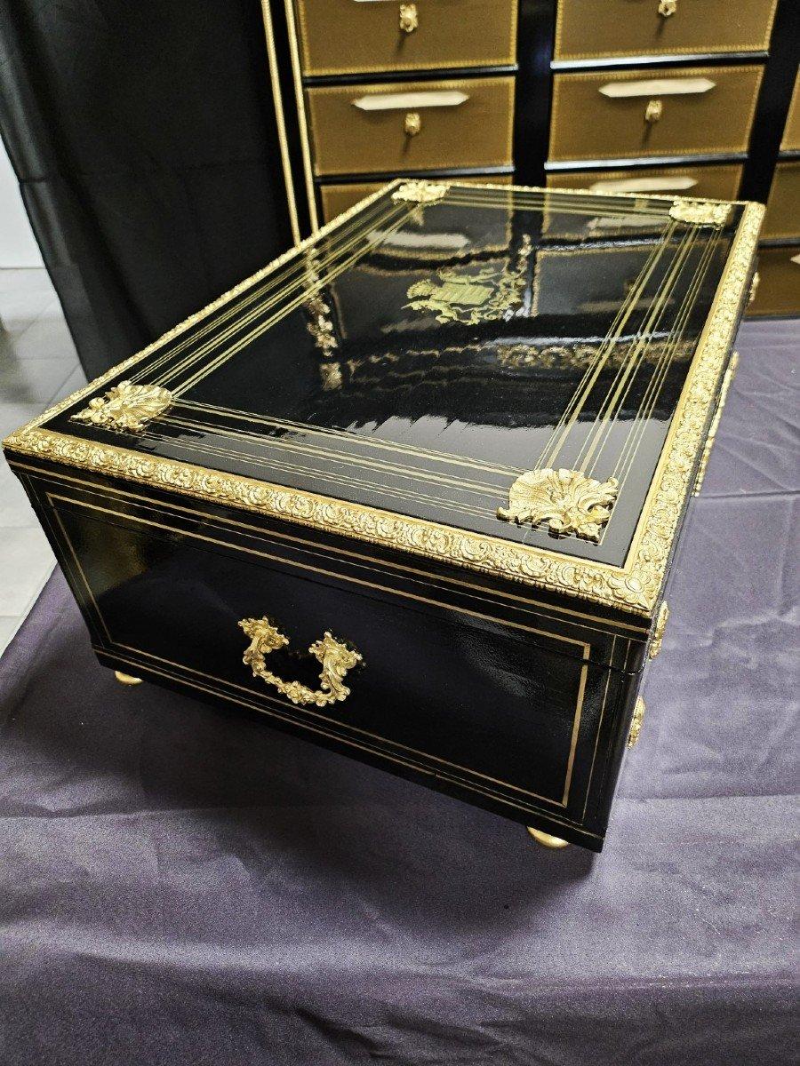 Very Large Black French Napoleon III Boulle Brass Decorative Box 19th Century (Messing) im Angebot