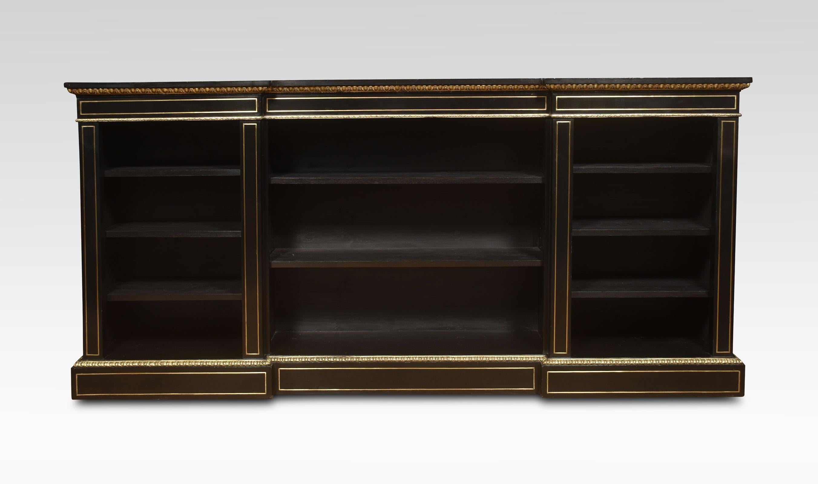 Ebony Large Napoleon III Brass Mounted Open Bookcase For Sale