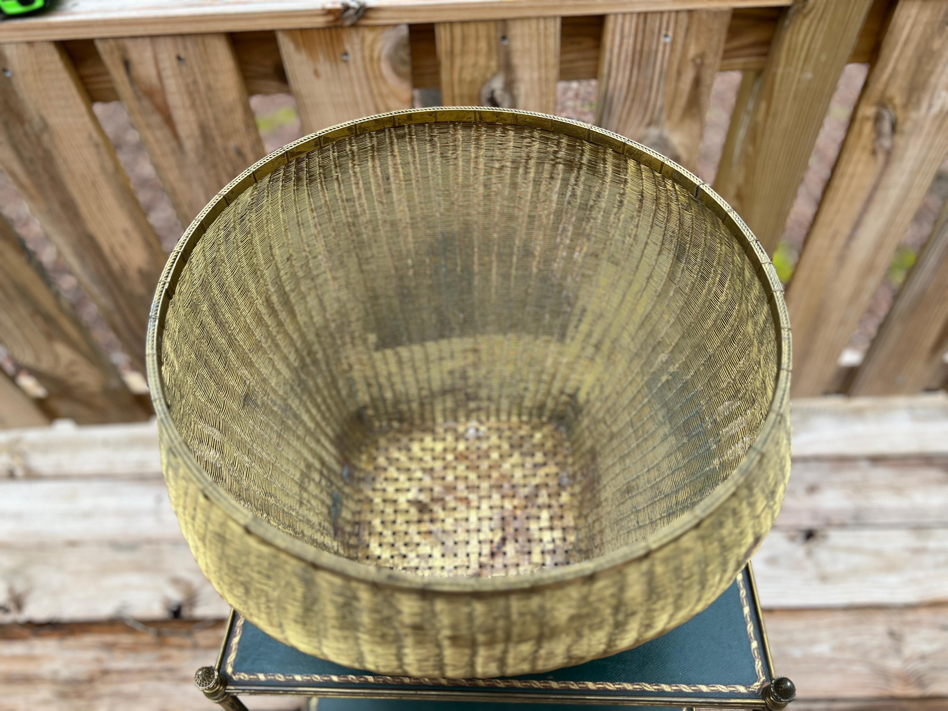 French Large Napoleon III Bronze Wire Woven Basket or Trash Can  For Sale