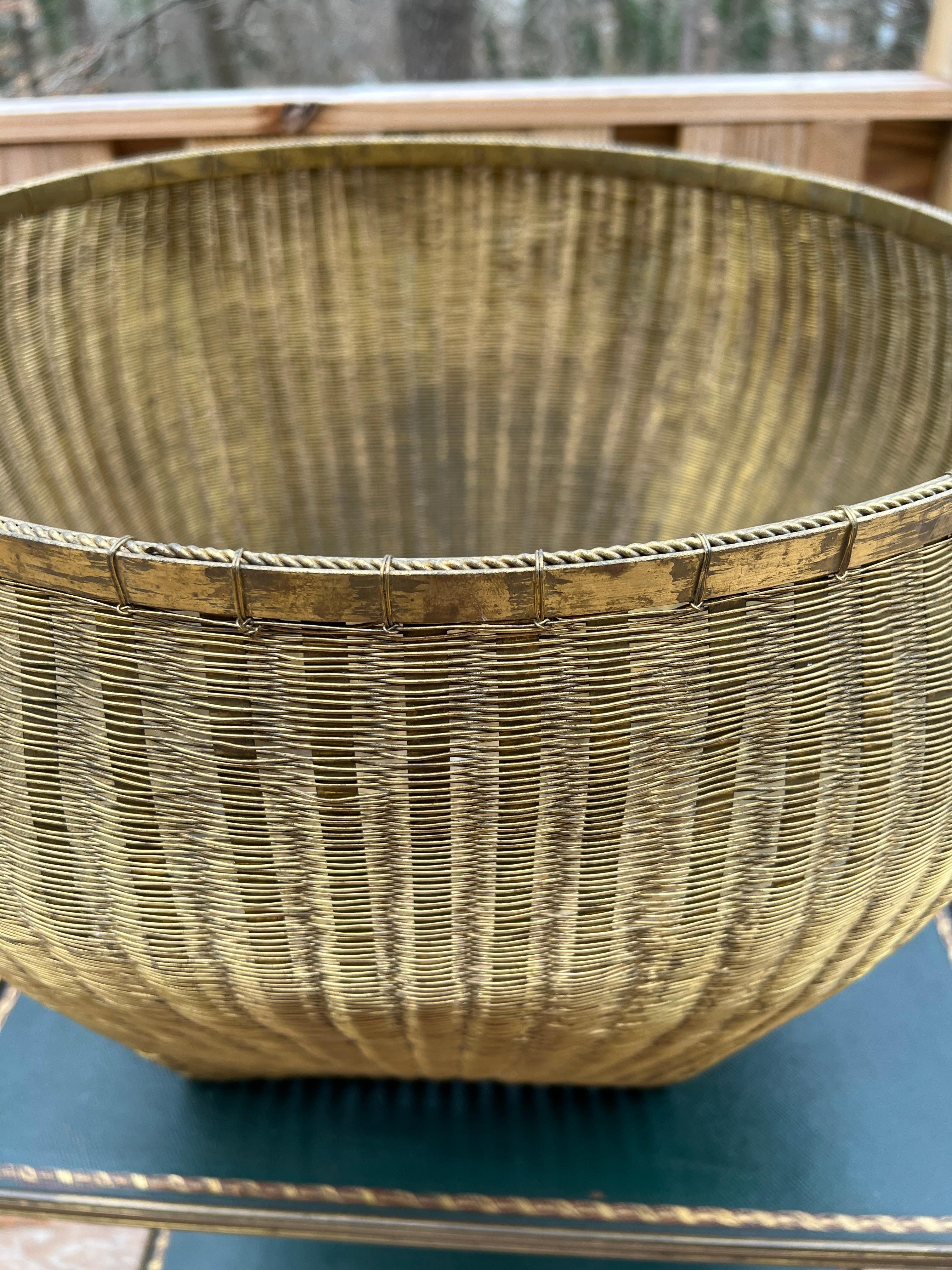 20th Century Large Napoleon III Bronze Wire Woven Basket or Trash Can  For Sale