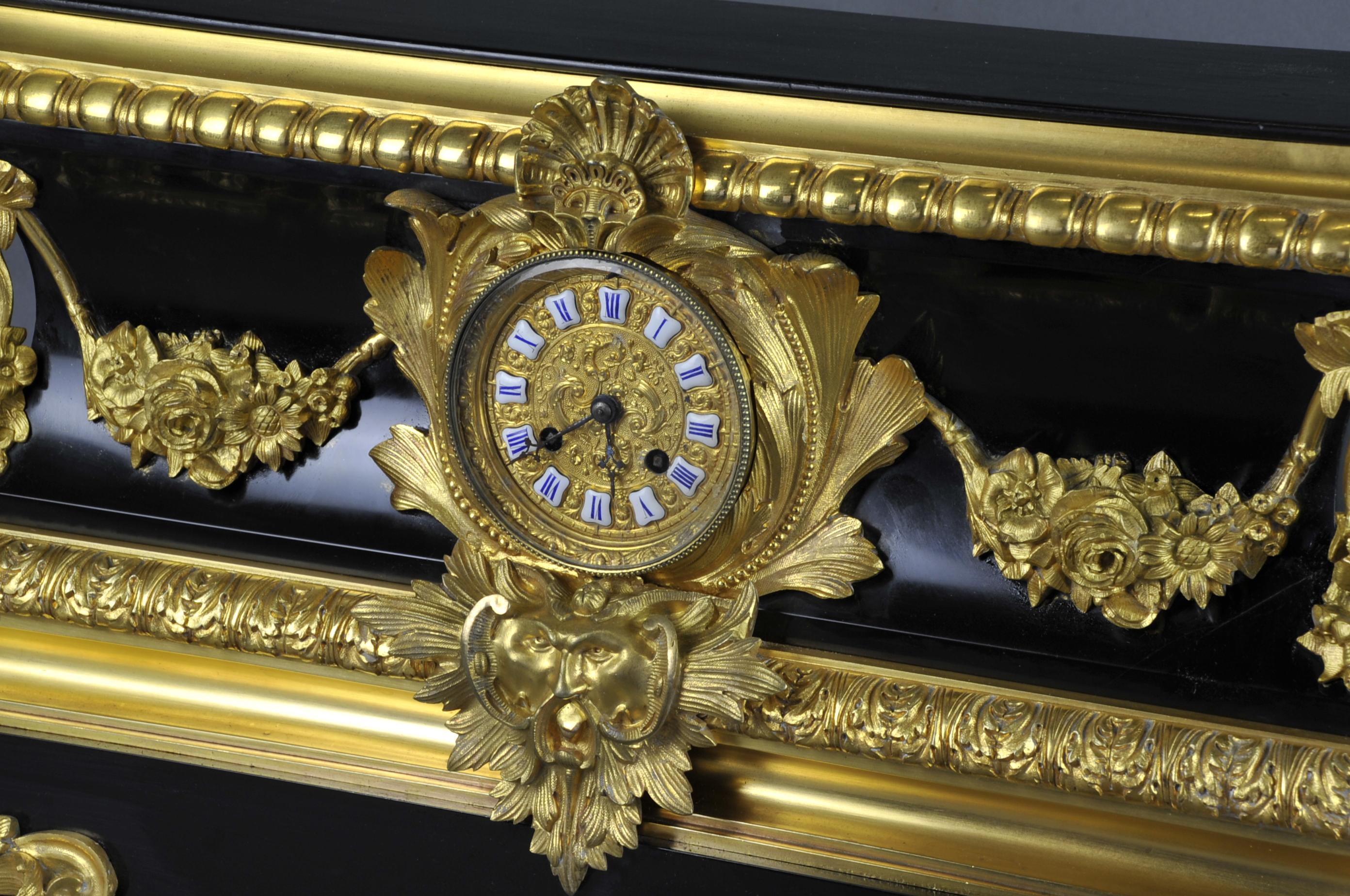 Große Uhr Napoleon III aus schwarzem belgischem Marmor und vergoldeter Bronze von Raingo Frère 3