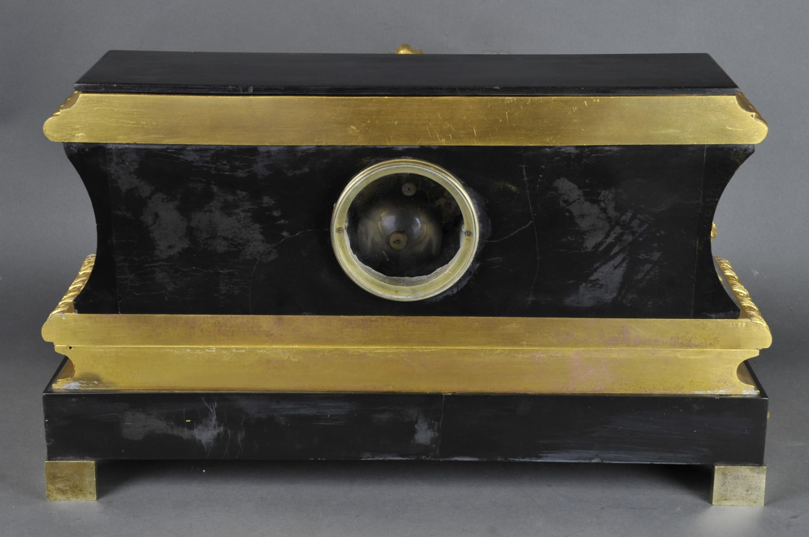 Large Napoleon III Clock in Black Belgian Marble and Gilt Bronze by Raingo Frère 5