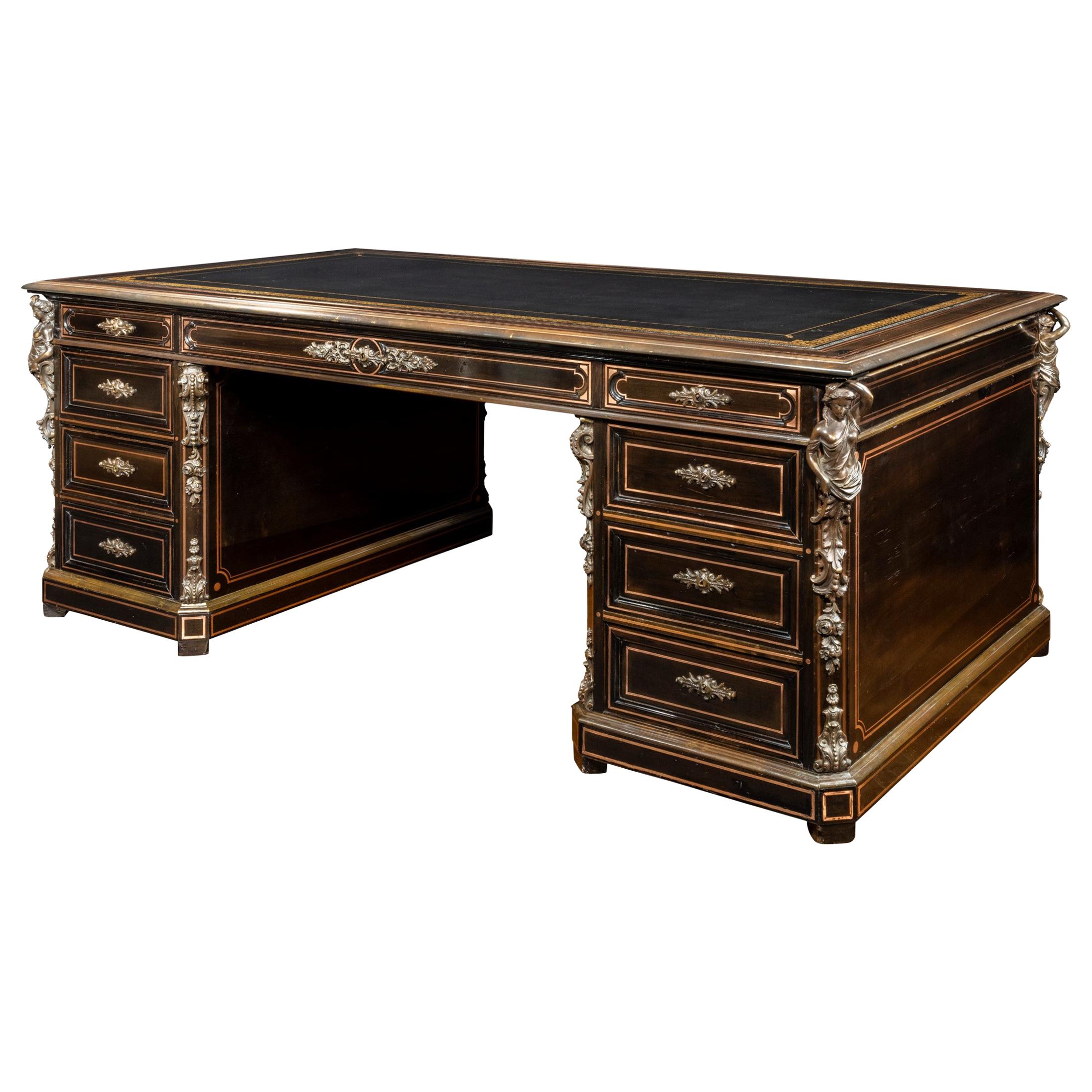 Large Napoleon III Ebonized Partners’ Desk, circa 1860 For Sale