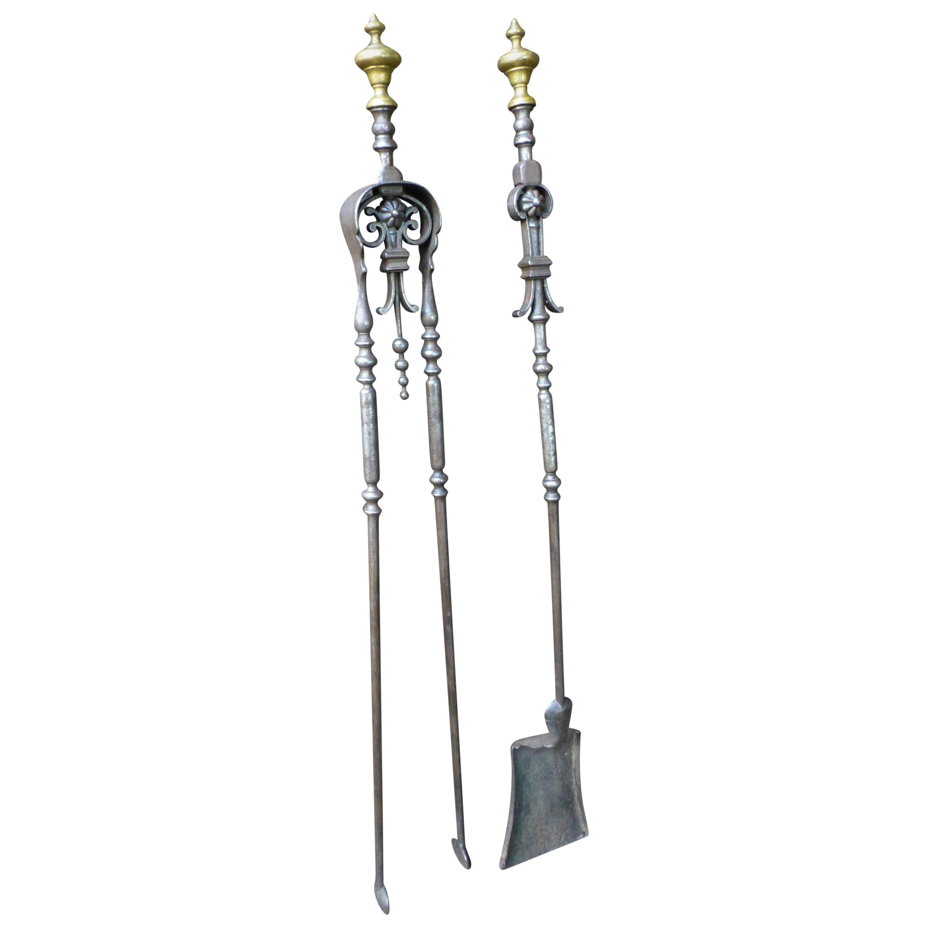 Large Napoleon III Fireplace Tool Set, 19th Century, France For Sale