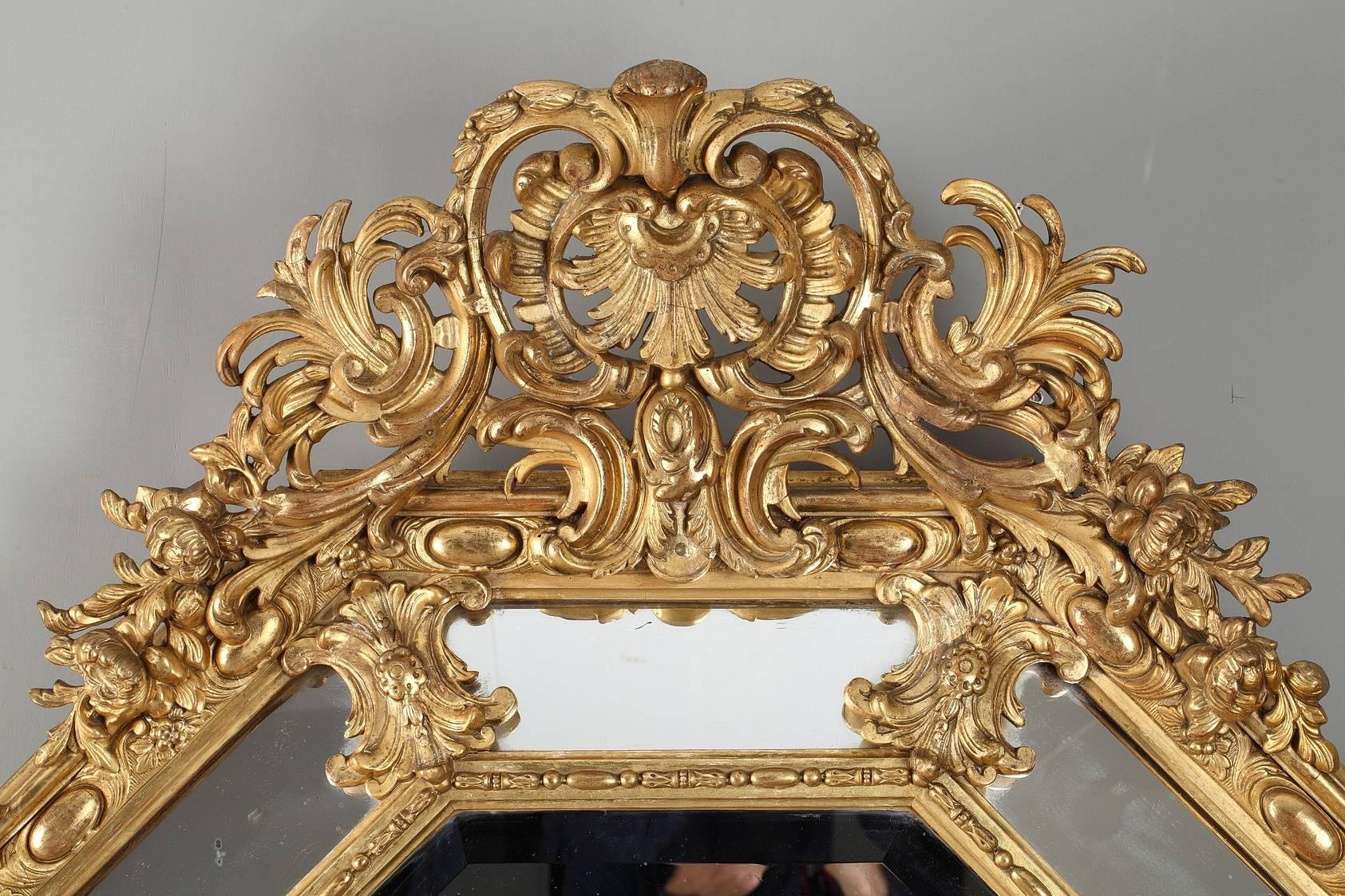 Rococo Large Napoleon III Giltwood and Stucco Mirror