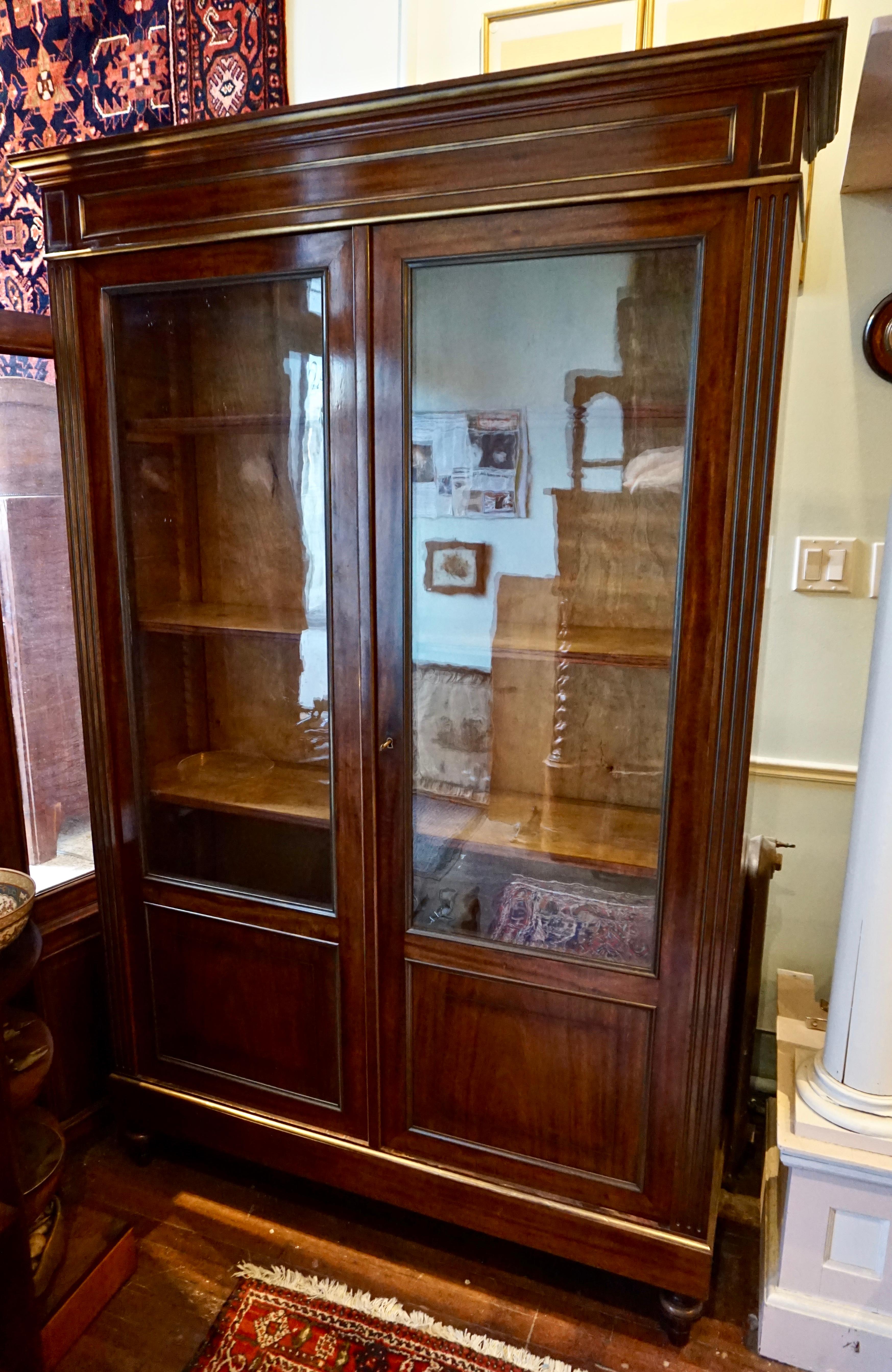 French Large Napoleon III Mahogany Brass Gilt Large Bookcase Cum Showcase Curio For Sale