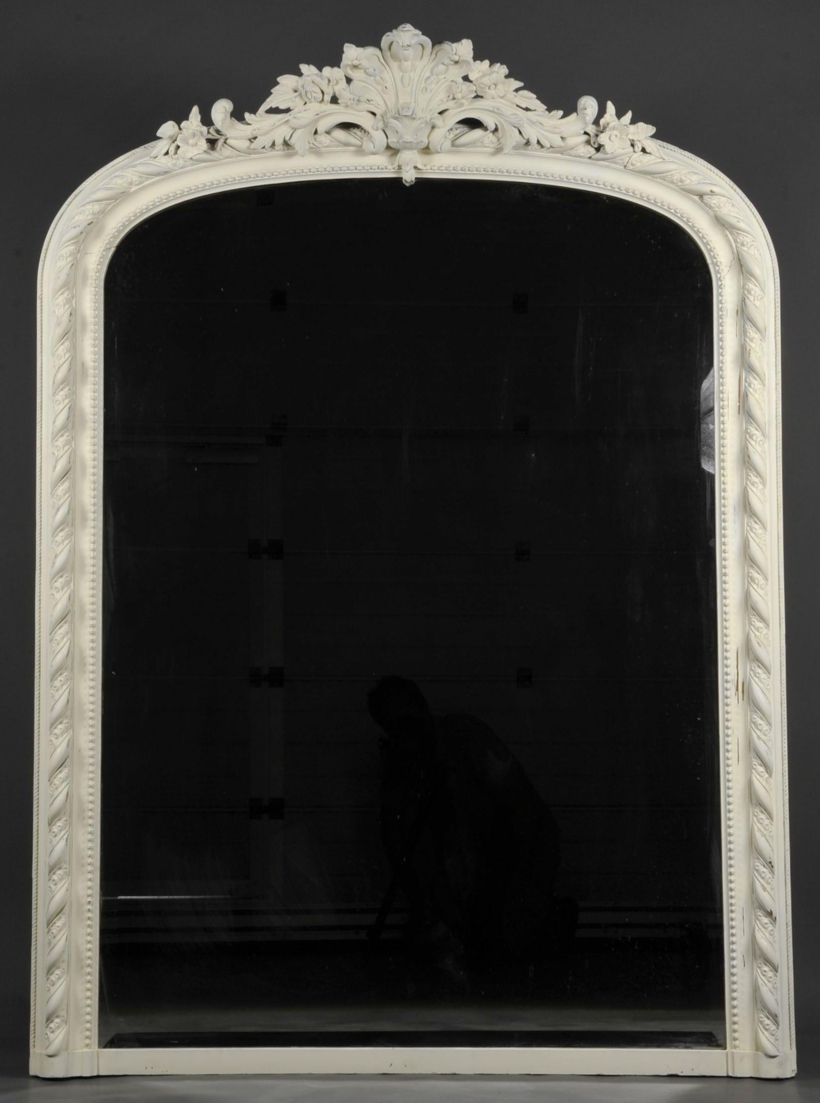 French Large Napoleon III Mirror in Lacquered Wood and Stucco
