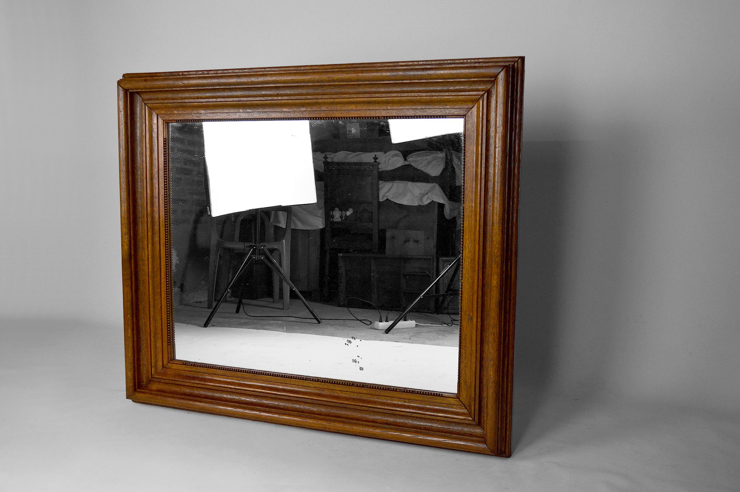 French Large Napoleon III Mirror in Molded Oak, France, circa 1860 For Sale