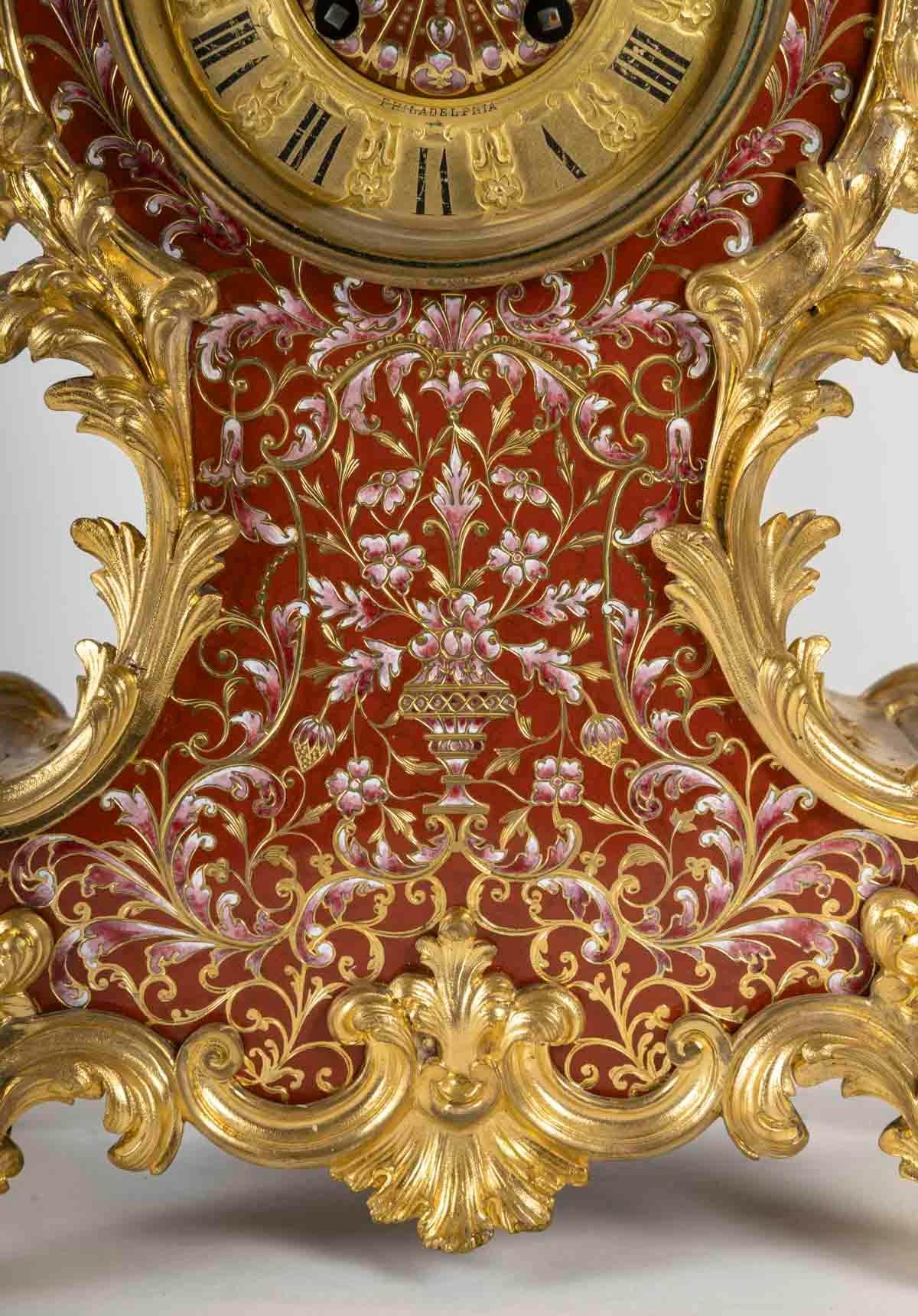 Large Napoleon III Period Gilt Bronze Mantel Set,  19th Century In Good Condition For Sale In Saint-Ouen, FR