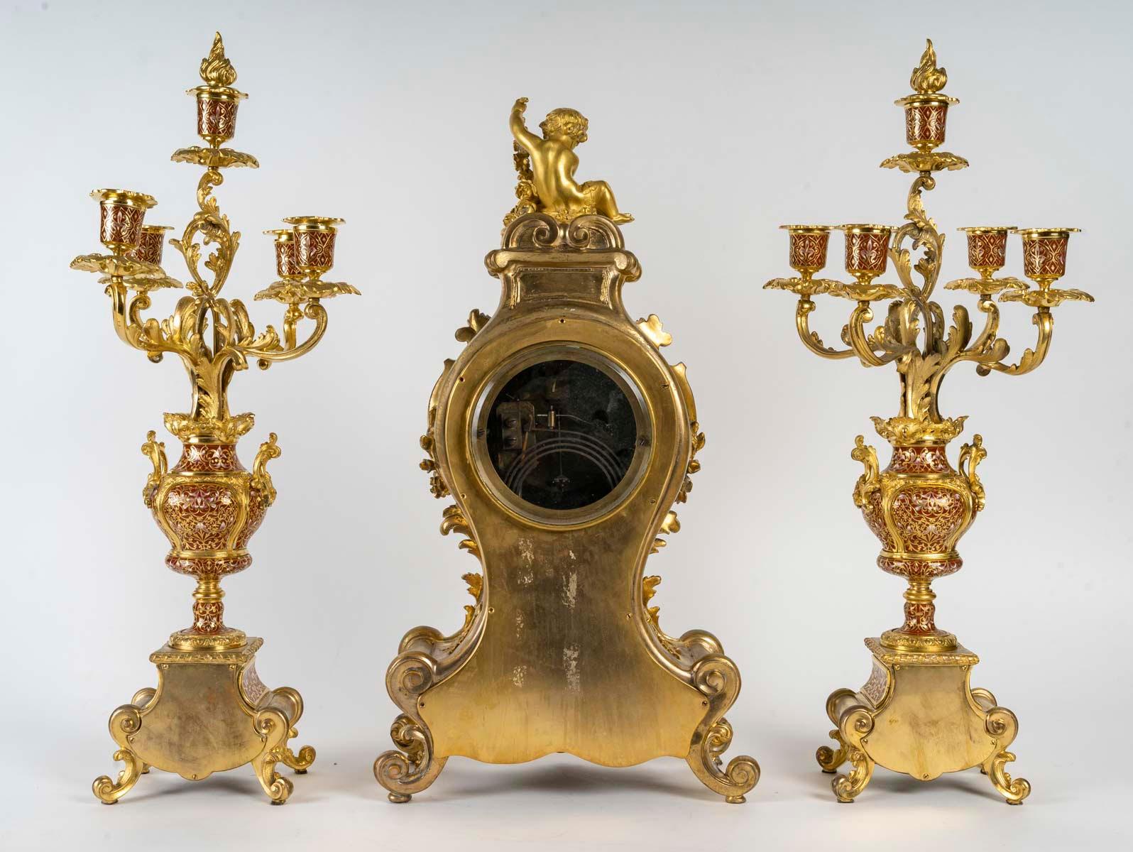 Large Napoleon III Period Gilt Bronze Mantel Set,  19th Century For Sale 1