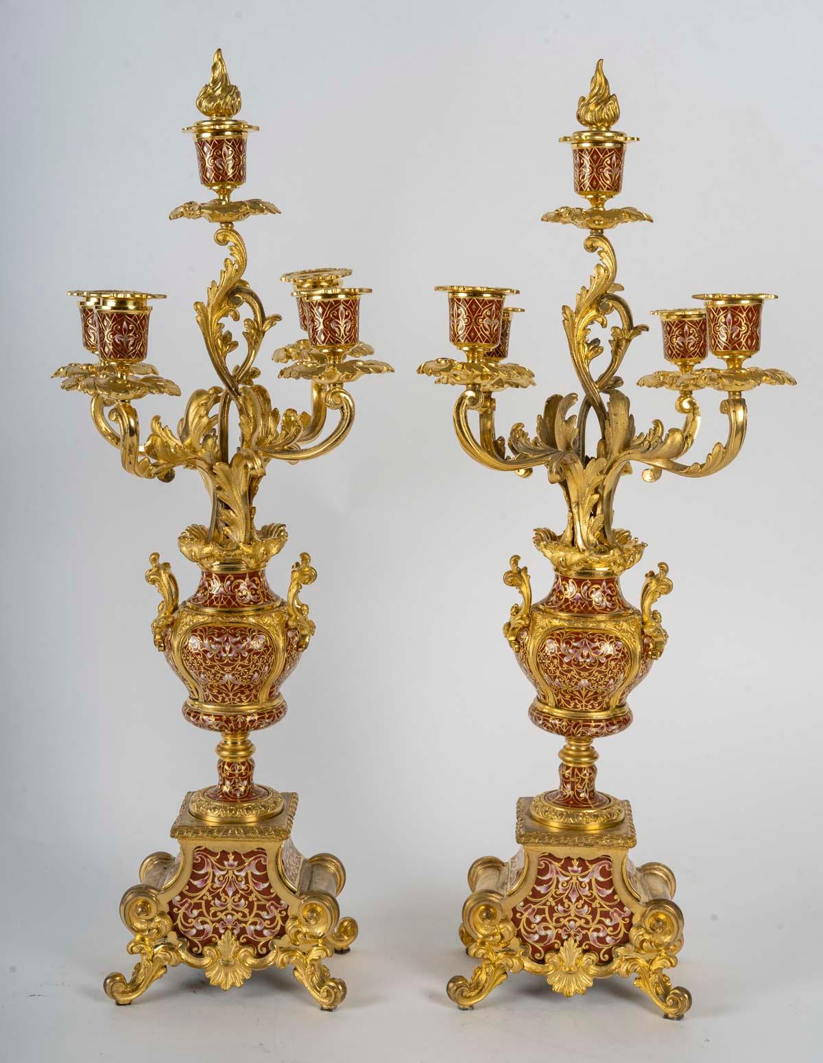 Large Napoleon III Period Gilt Bronze Mantel Set,  19th Century For Sale 4