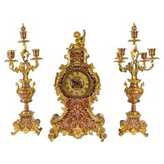 Large Napoleon III Period Gilt Bronze Mantel Set,  19th Century