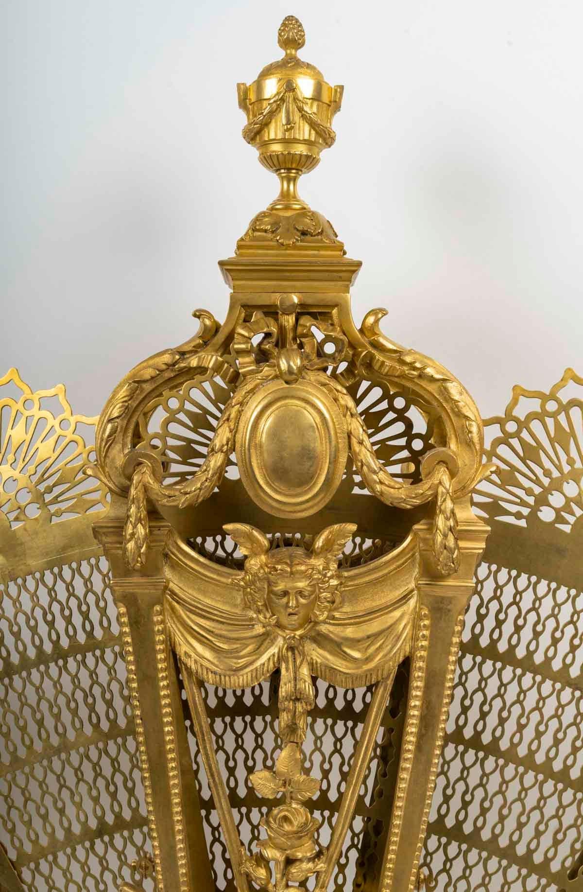 Gilt Large Napoleon III Period Ormolu Fire Screen. For Sale