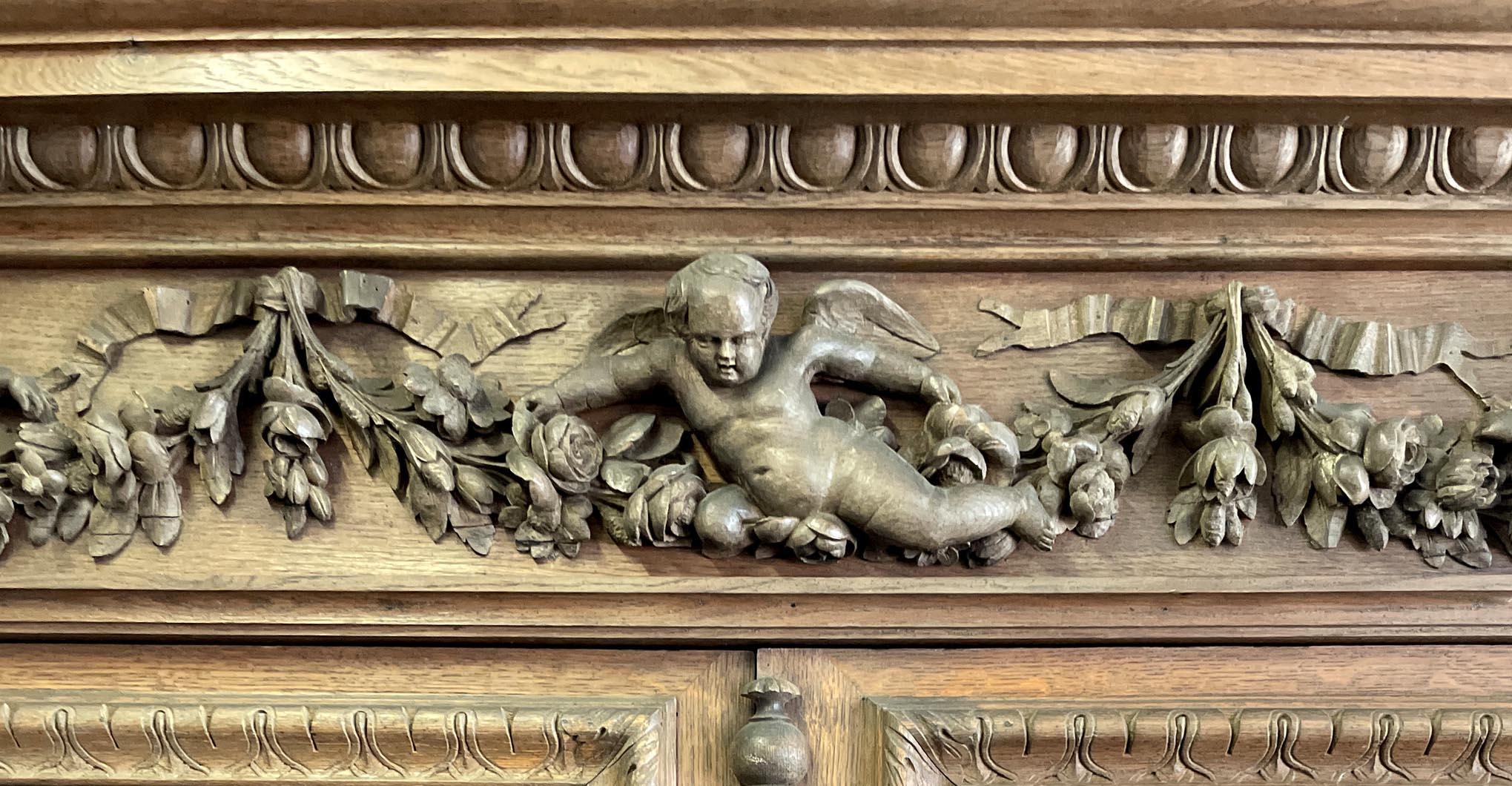 Intagliato a mano Grande libreria in Oak stile Napoleone III - tema Four Seasons in vendita