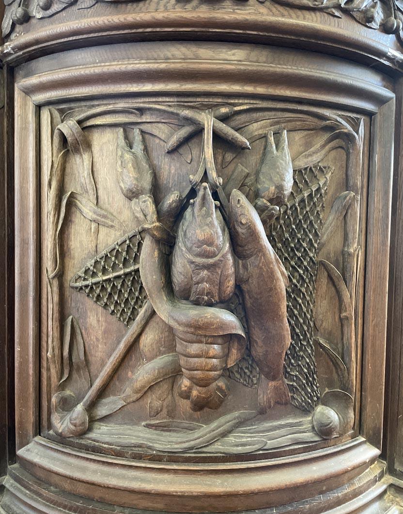 XIX secolo Grande libreria in Oak stile Napoleone III - tema Four Seasons in vendita