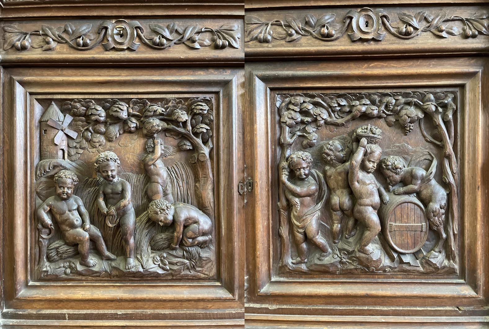 Quercia Grande libreria in Oak stile Napoleone III - tema Four Seasons in vendita