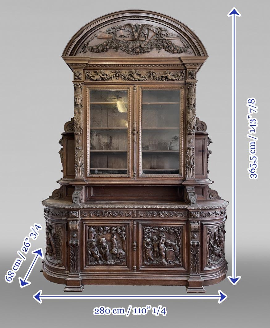 Grande libreria in Oak stile Napoleone III - tema Four Seasons in vendita 2