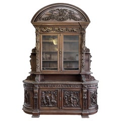 Large Napoleon III Style Oak Bookcase – Four Seasons Theme