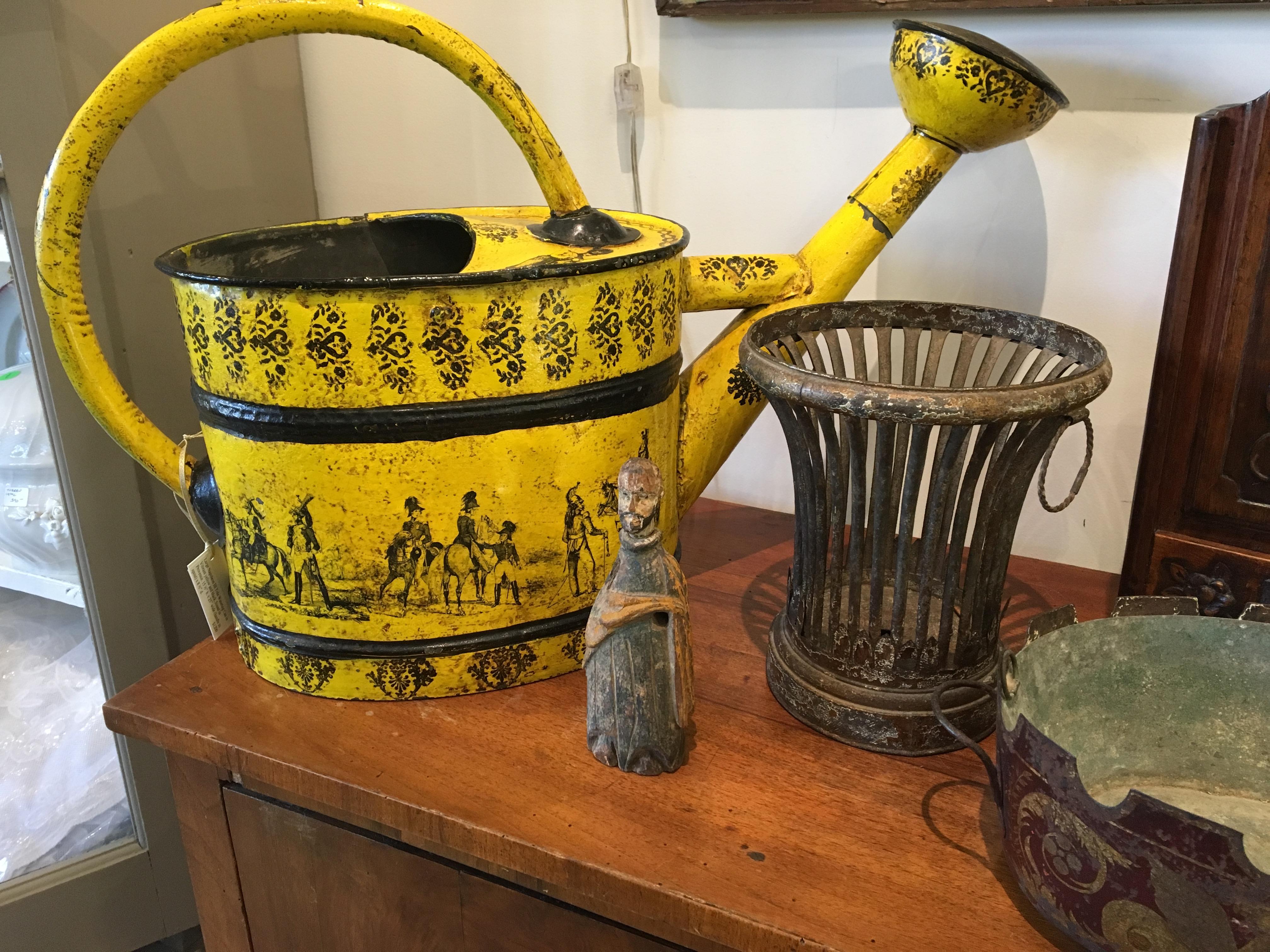 French Large Napoleon III Yellow Tole Watering Can