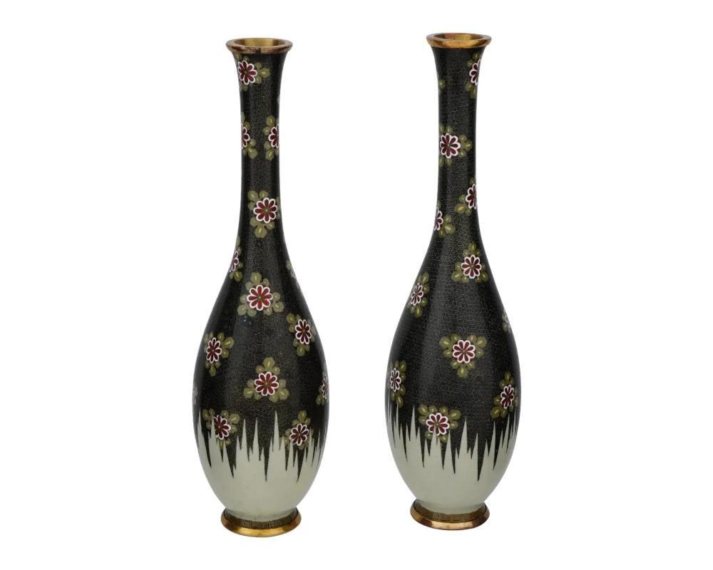 Cloissoné A Large Pair Of Narrow Neck Antique Japanese Cloisonne Enamel Meiji Vases For Sale